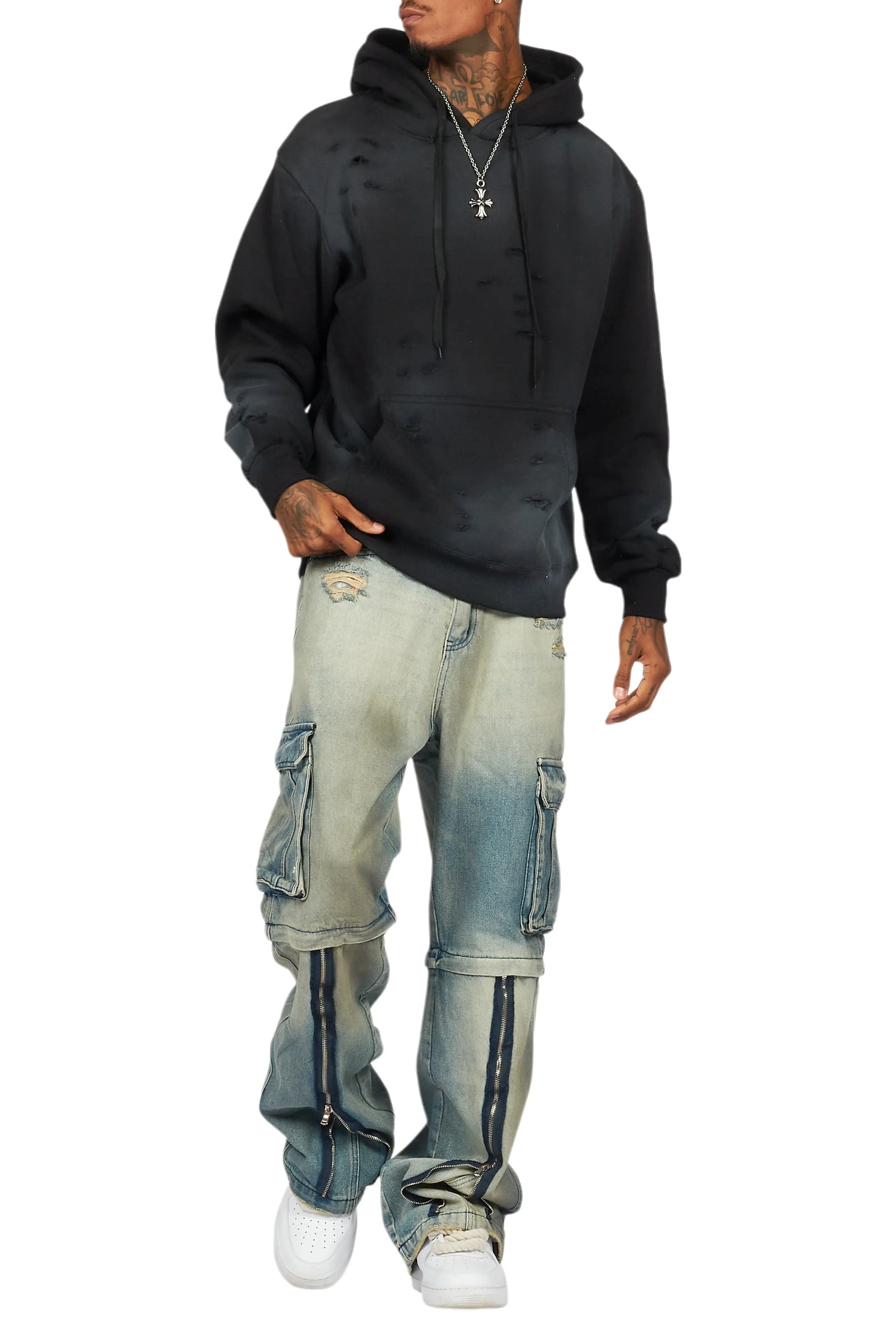 Baki Black Distressed Hoodie