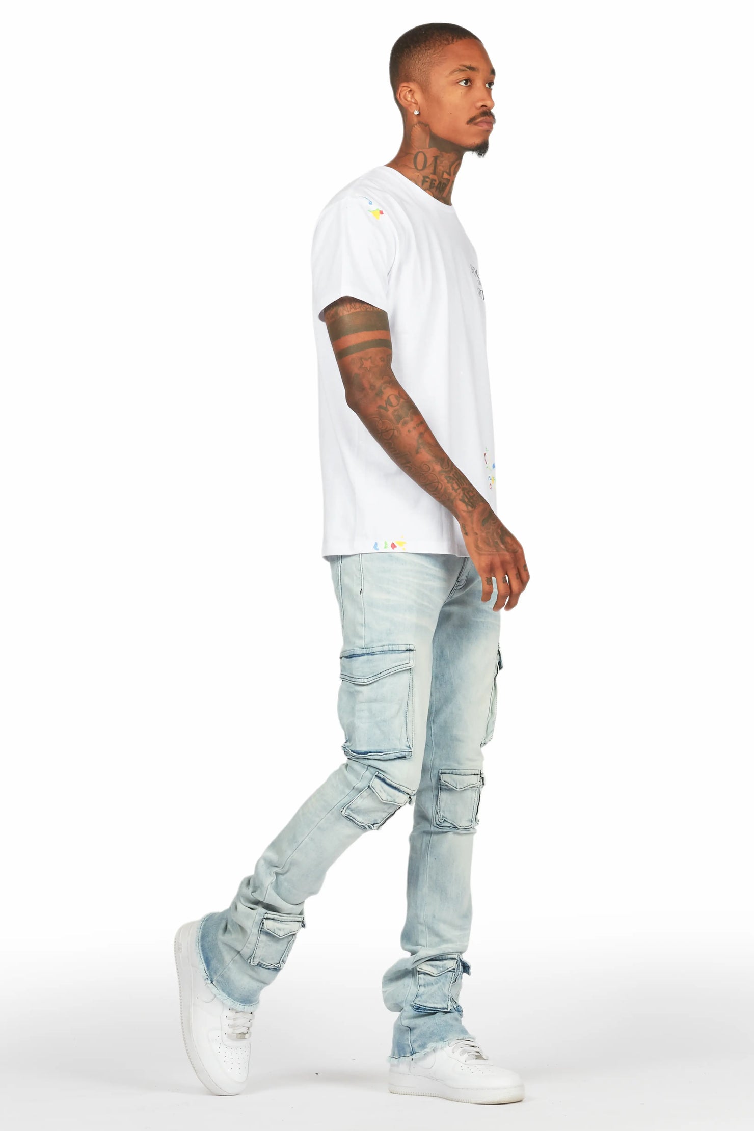 Feodor Light Blue Stacked Flare Cargo Jean