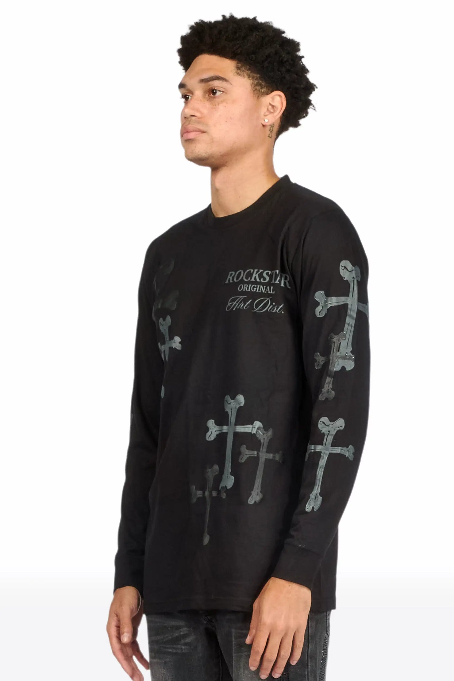 Olivier Black Long Sleeve Graphic T-Shirt