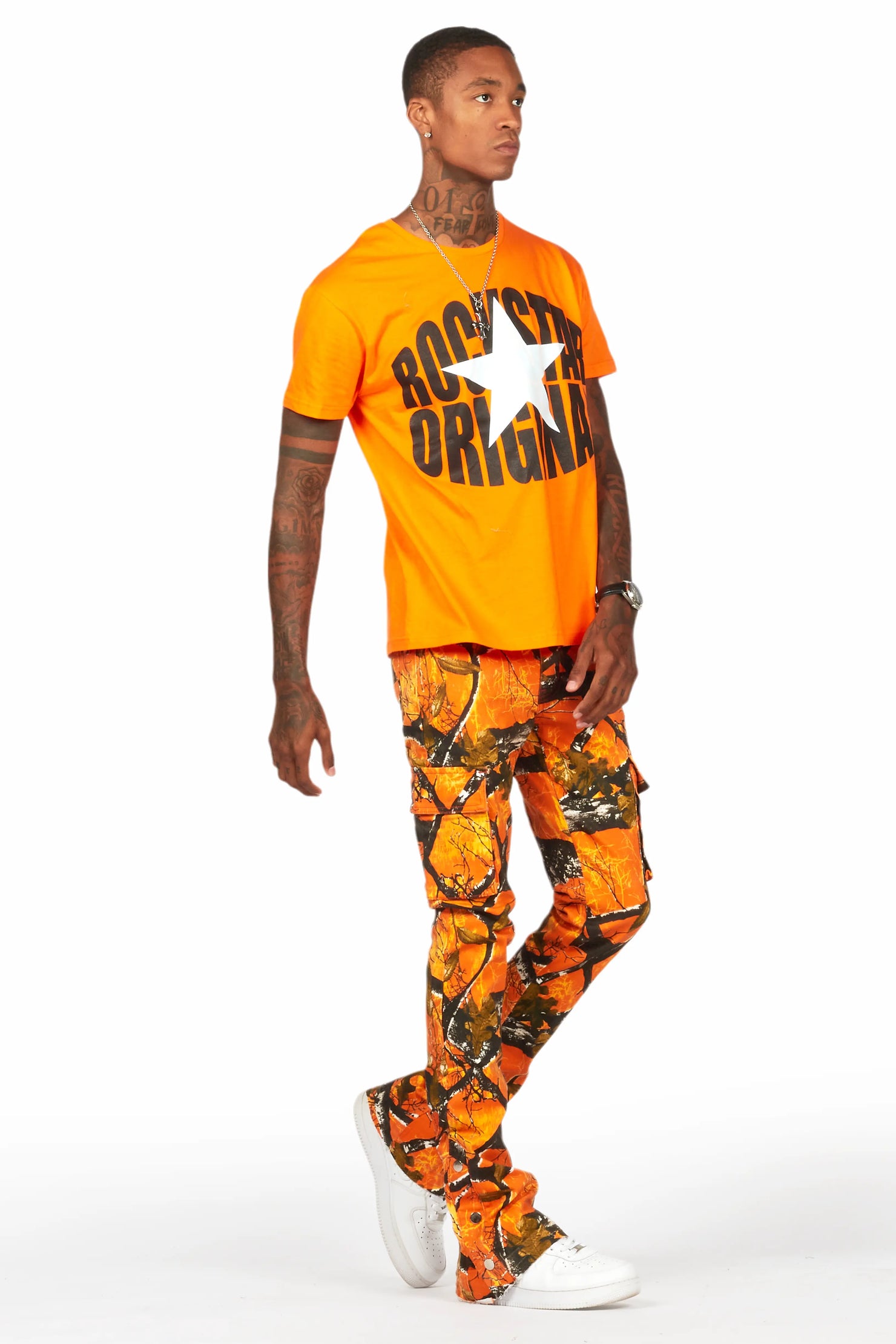 Waage Orange Tree Camo Cargo Stacked Flare Jean