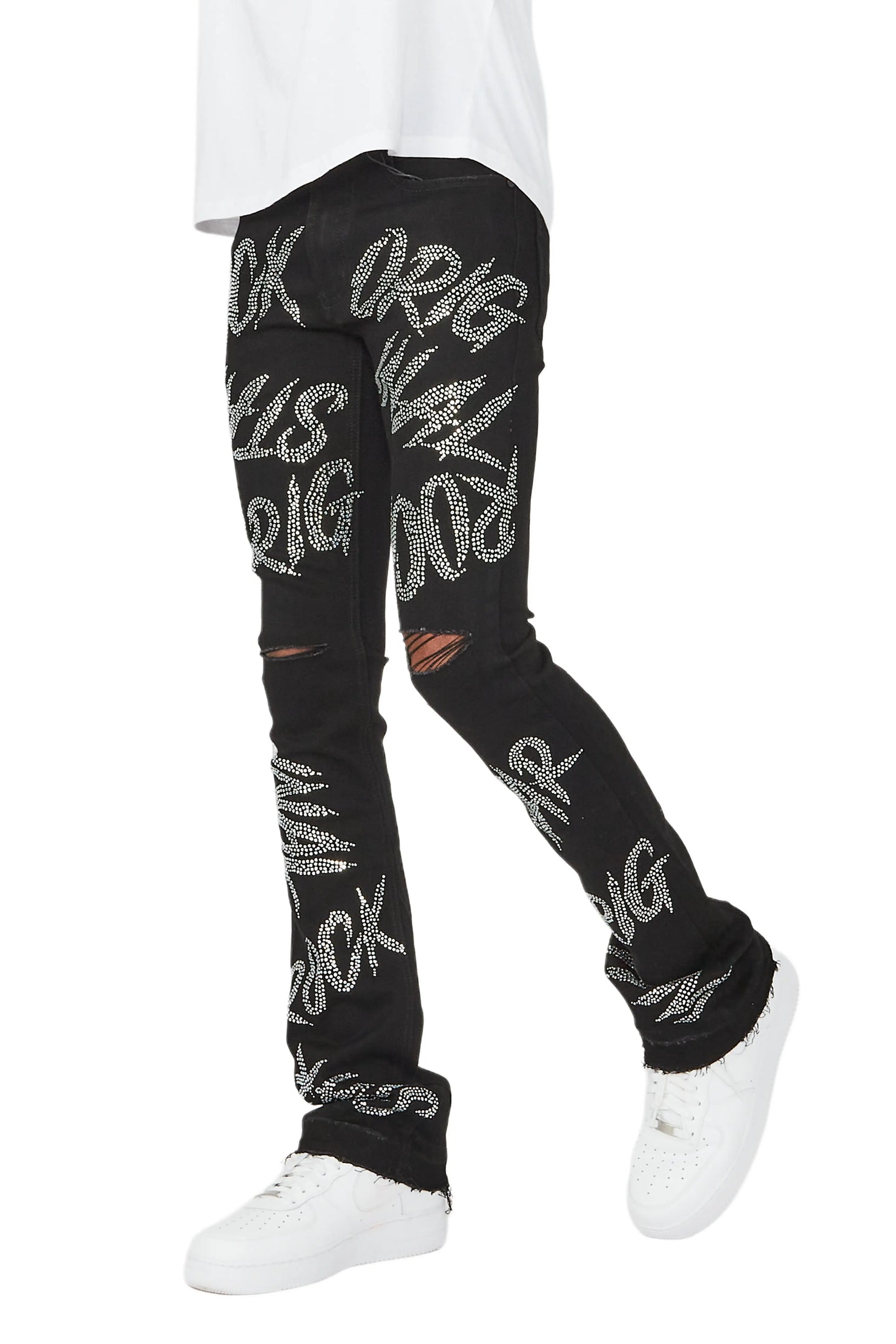 Cato Graphic Stacked Flare Jean-Black