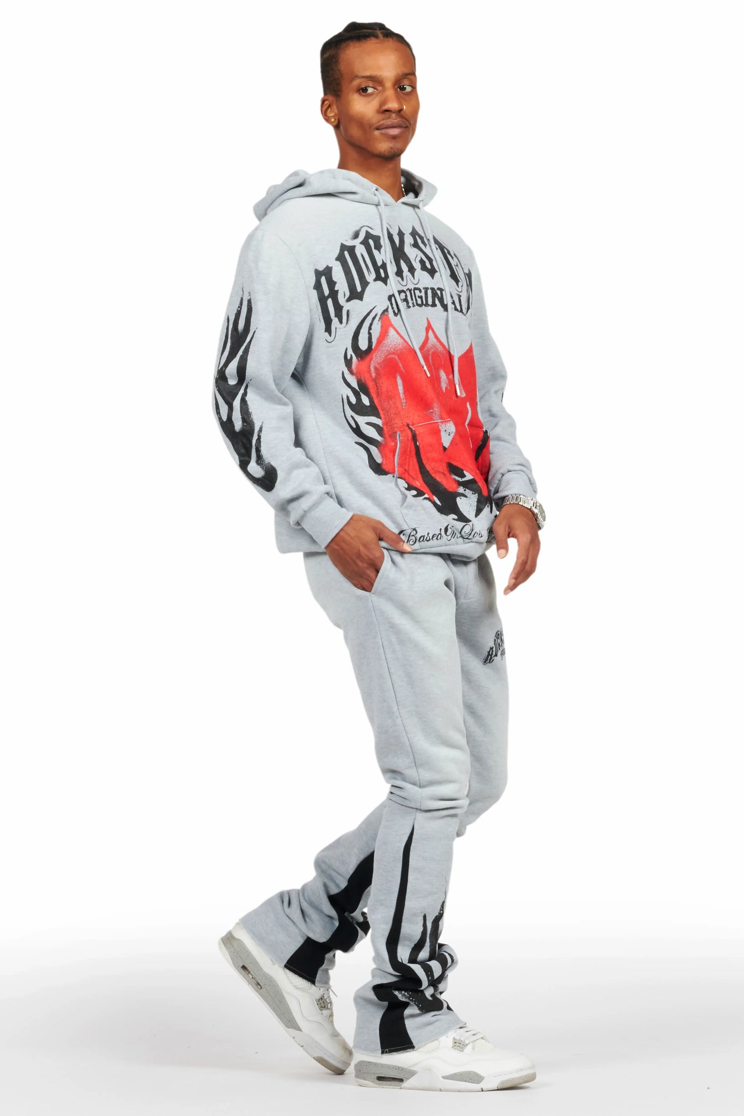 Boaz Heather Grey Stacked Flare Hoodie Track Set