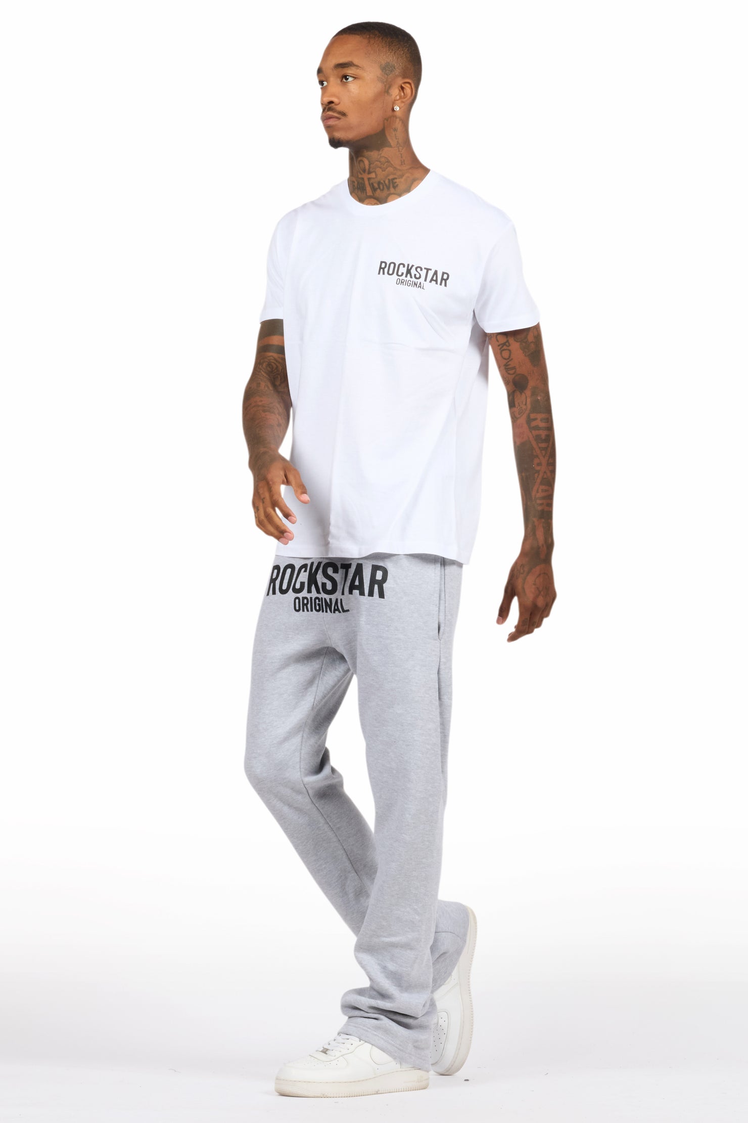 Sana White/Black T-Shirt/Grey Stacked Track Pant Set