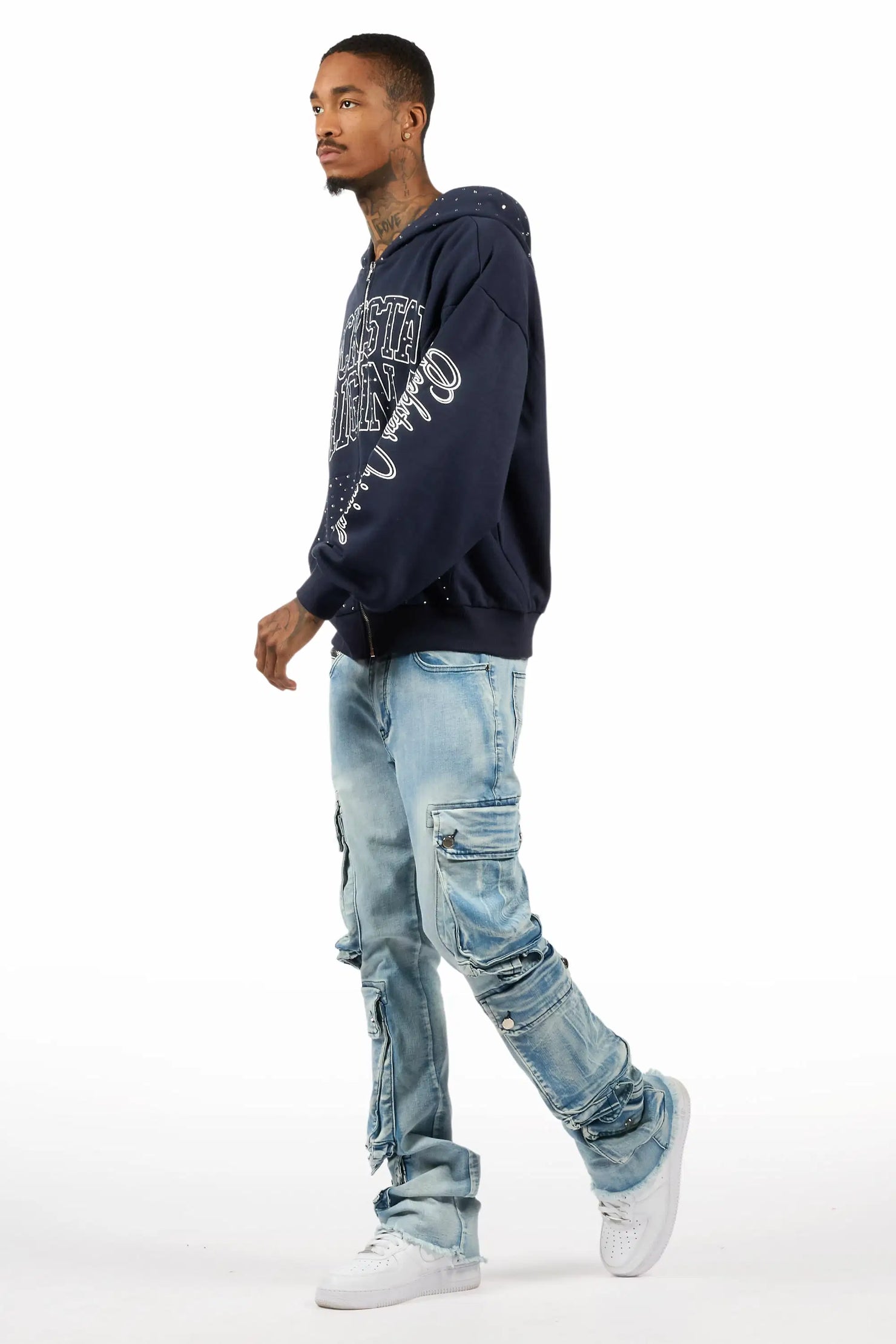 Cloudy Light Blue Stacked Flare Jean