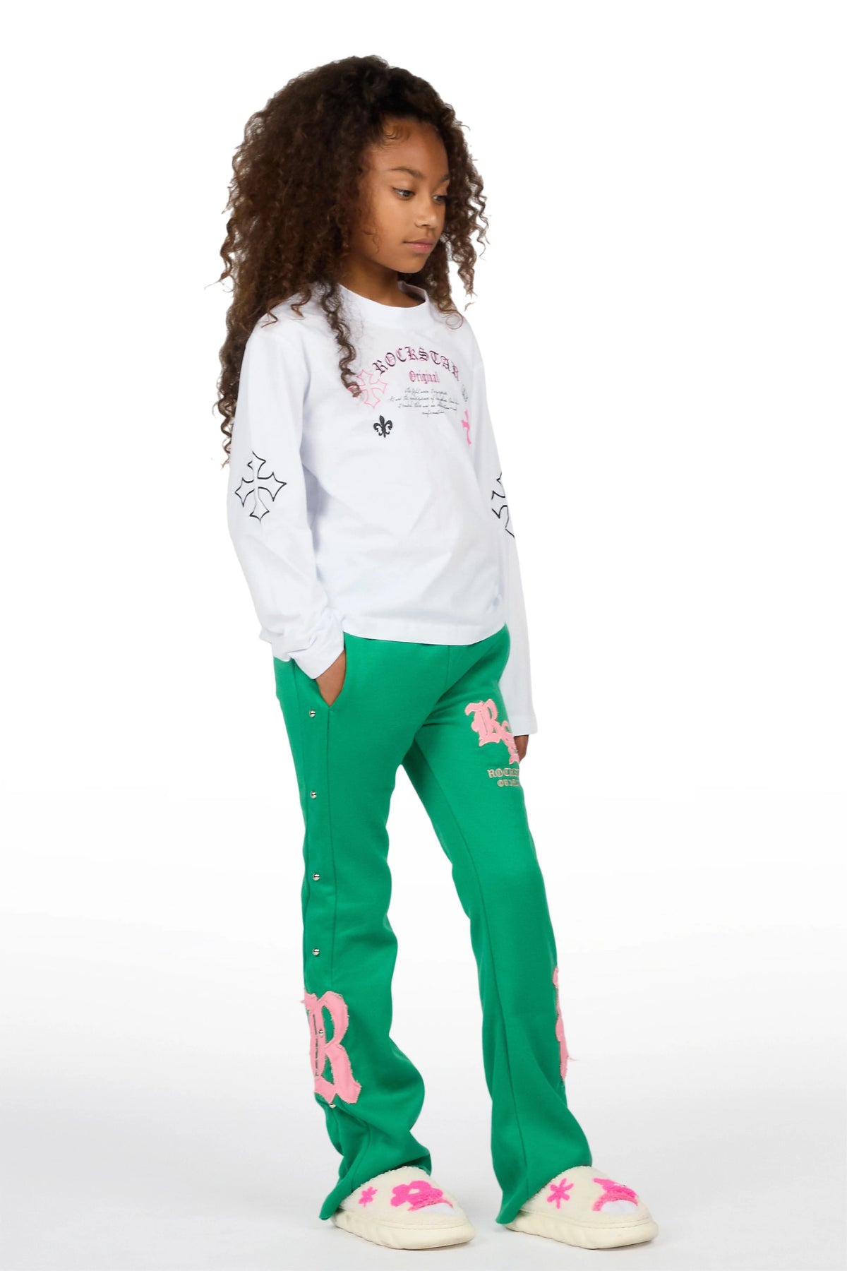 Girls Shironda Green/Pink Stacked Flare Pant