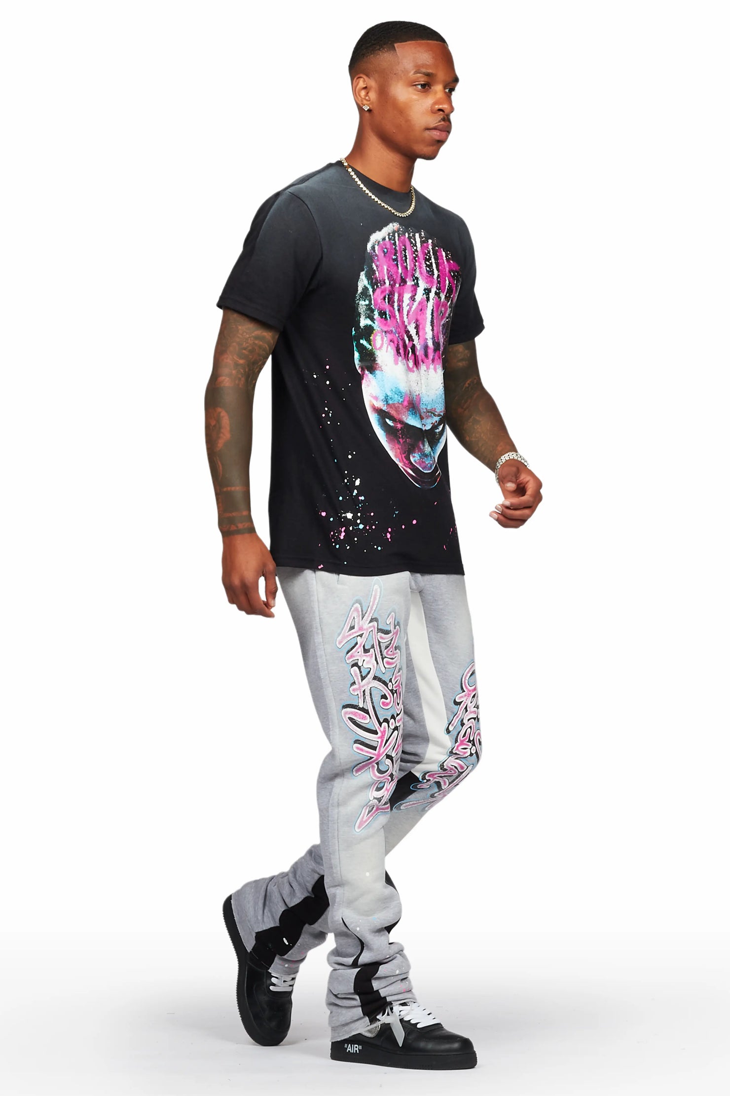 Weave Black/Grey T-Shirt Super Stacked Flare Track Set