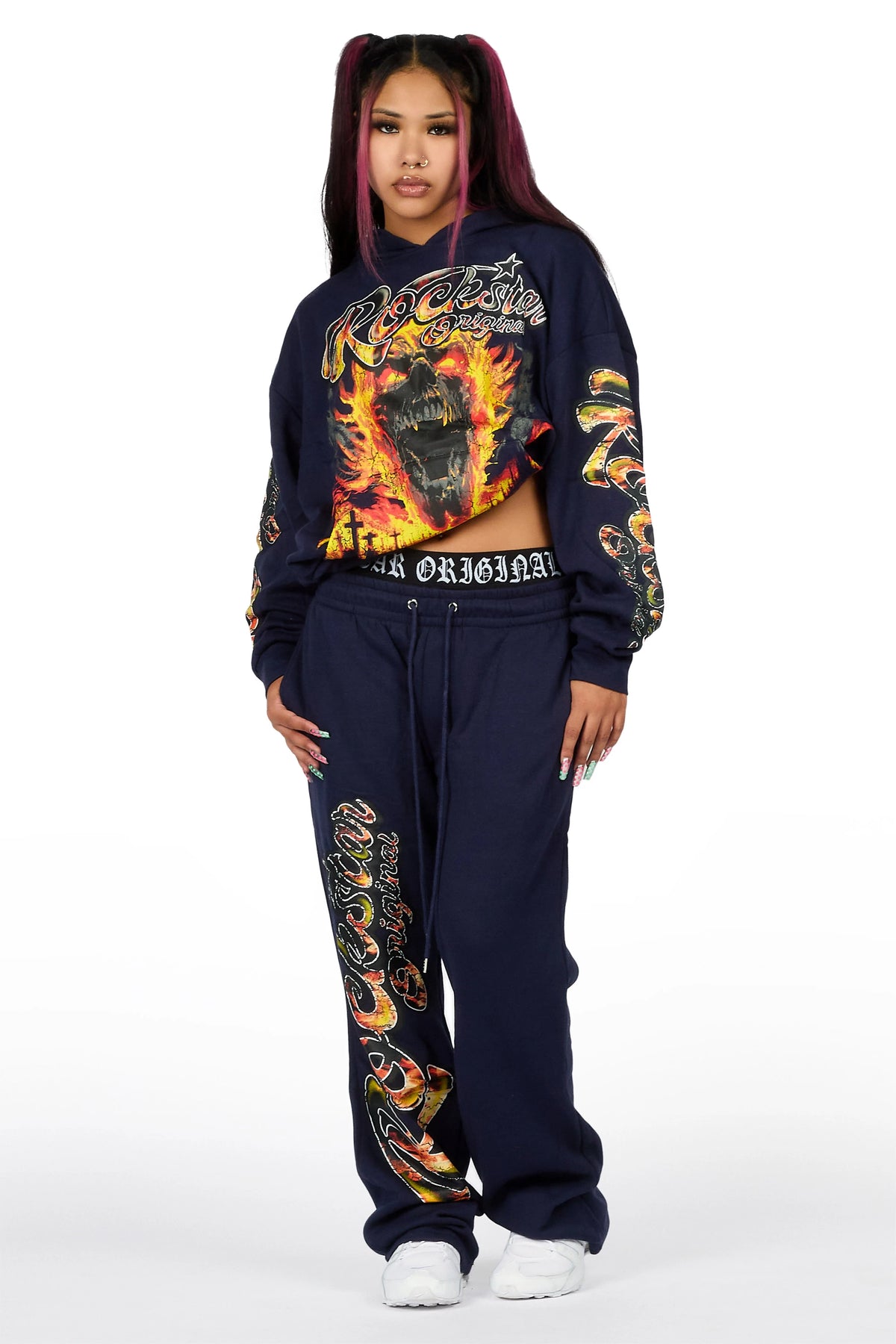 Taliyah Navy Graphic Baggy Fit Track Set
