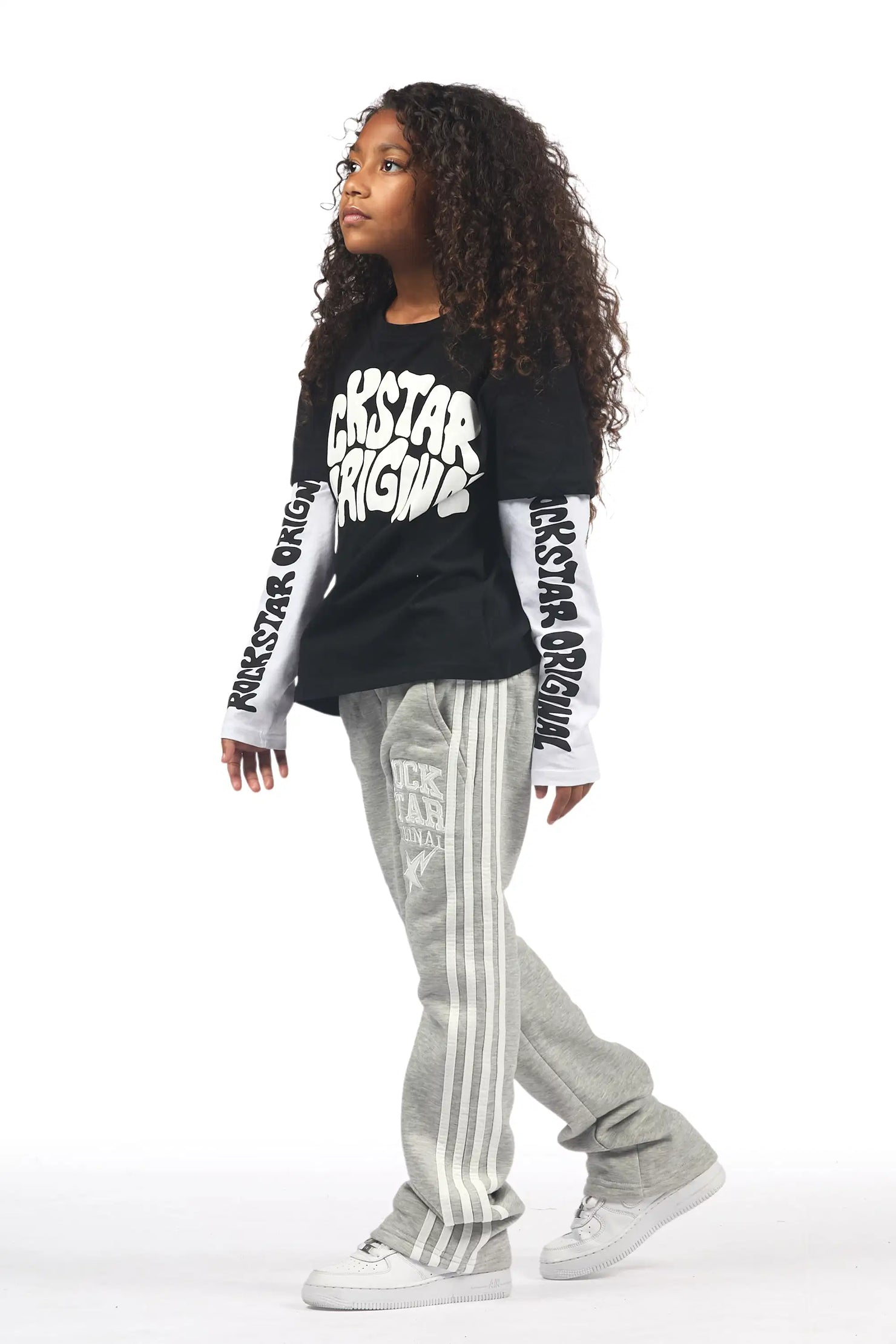 Girls Gerrit Grey Stacked Baggy Track Pant