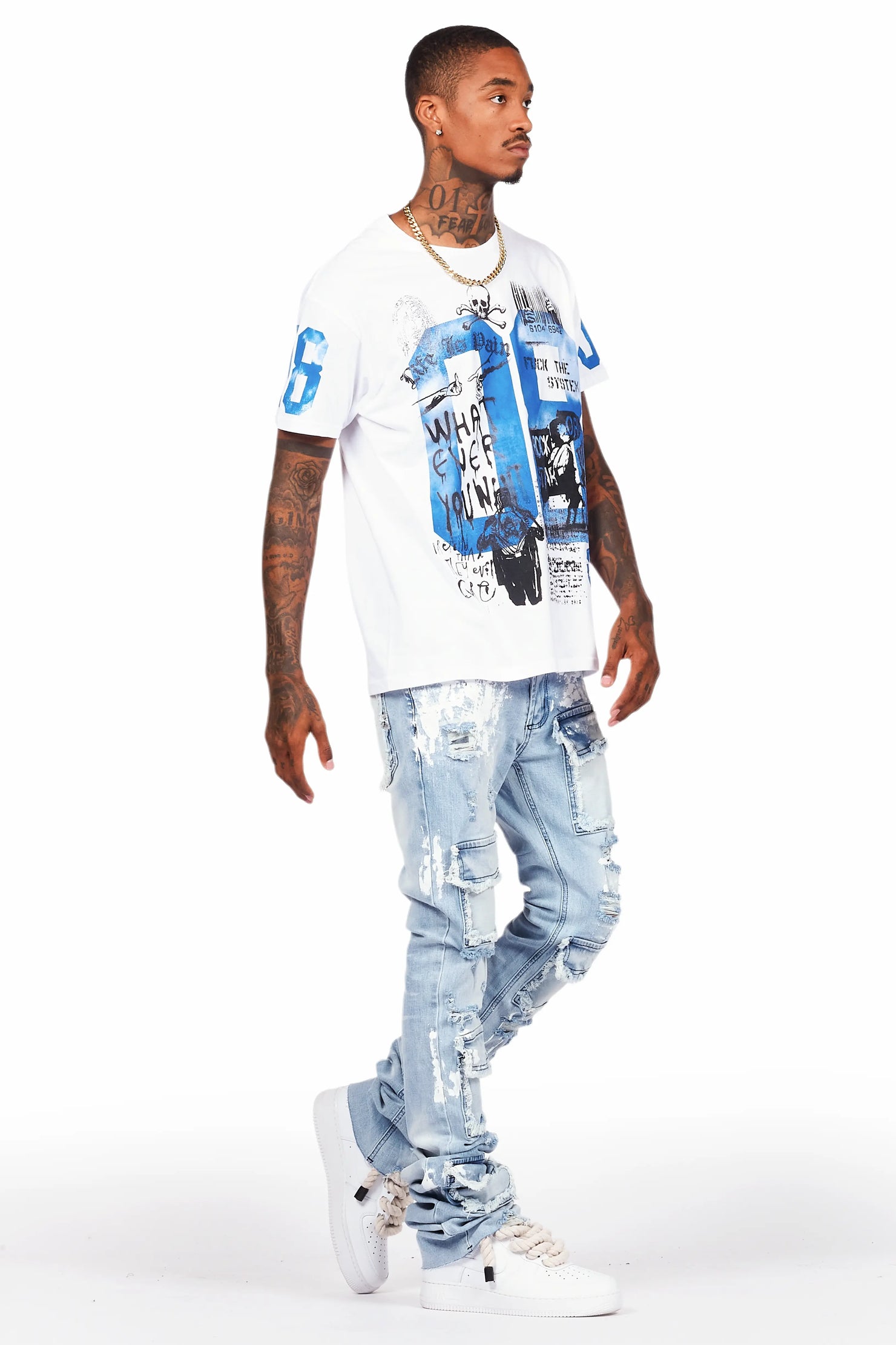 Edan Blue Painter Super Stacked Flare Jean