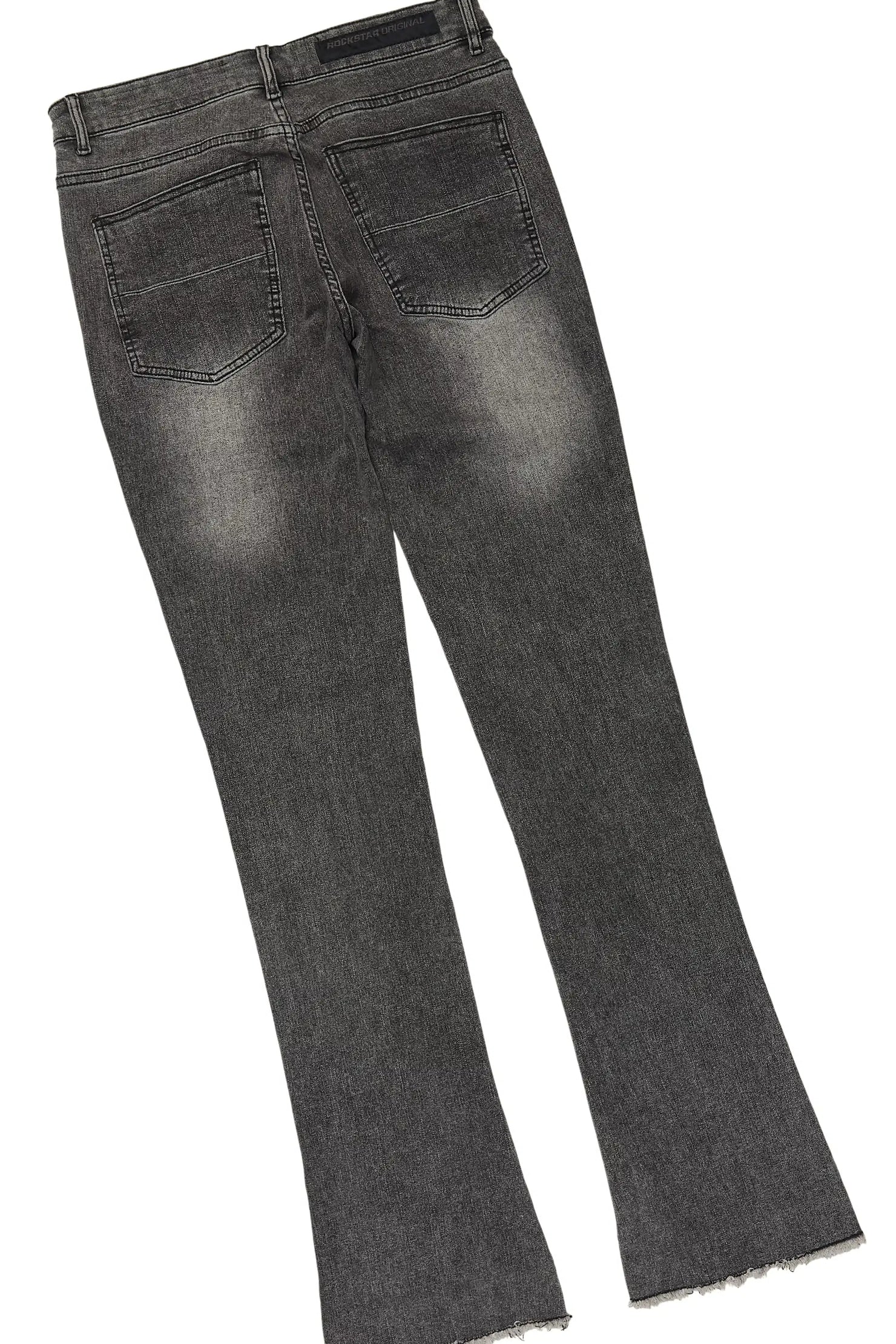 Espan Dark Grey Denim Jacket/Stacked Flare Jean Set