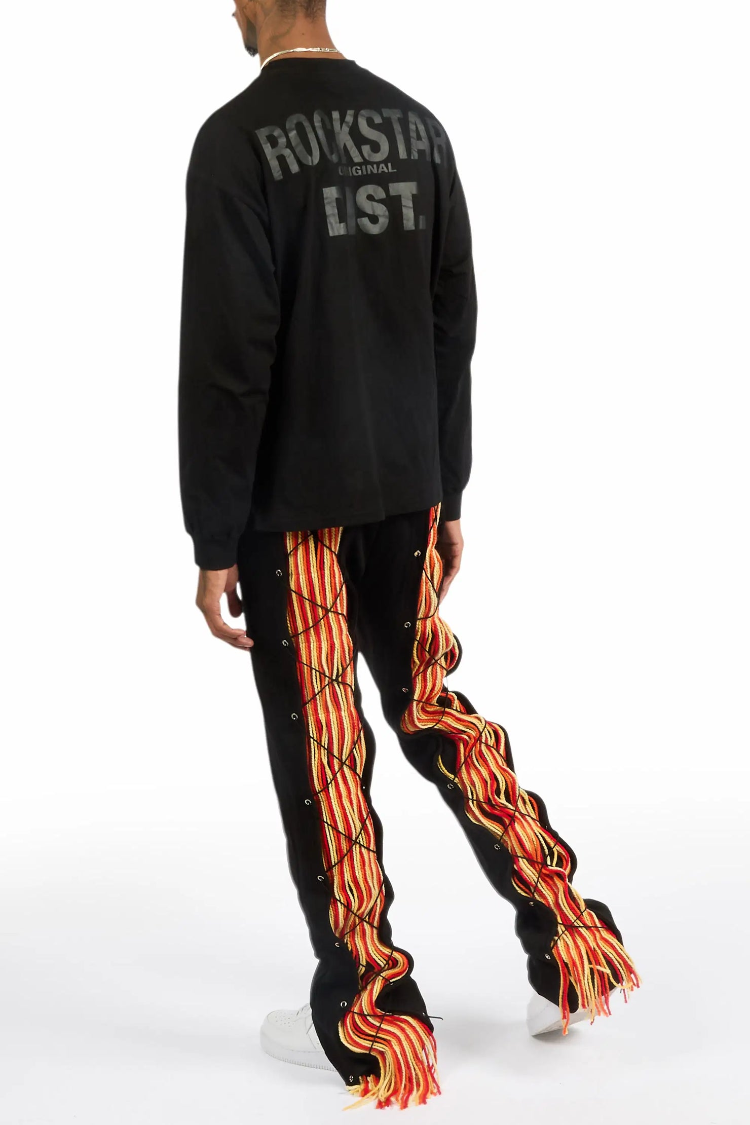 Antal Black Long Sleeve T-Shirt/Baggy Stacked Track Set