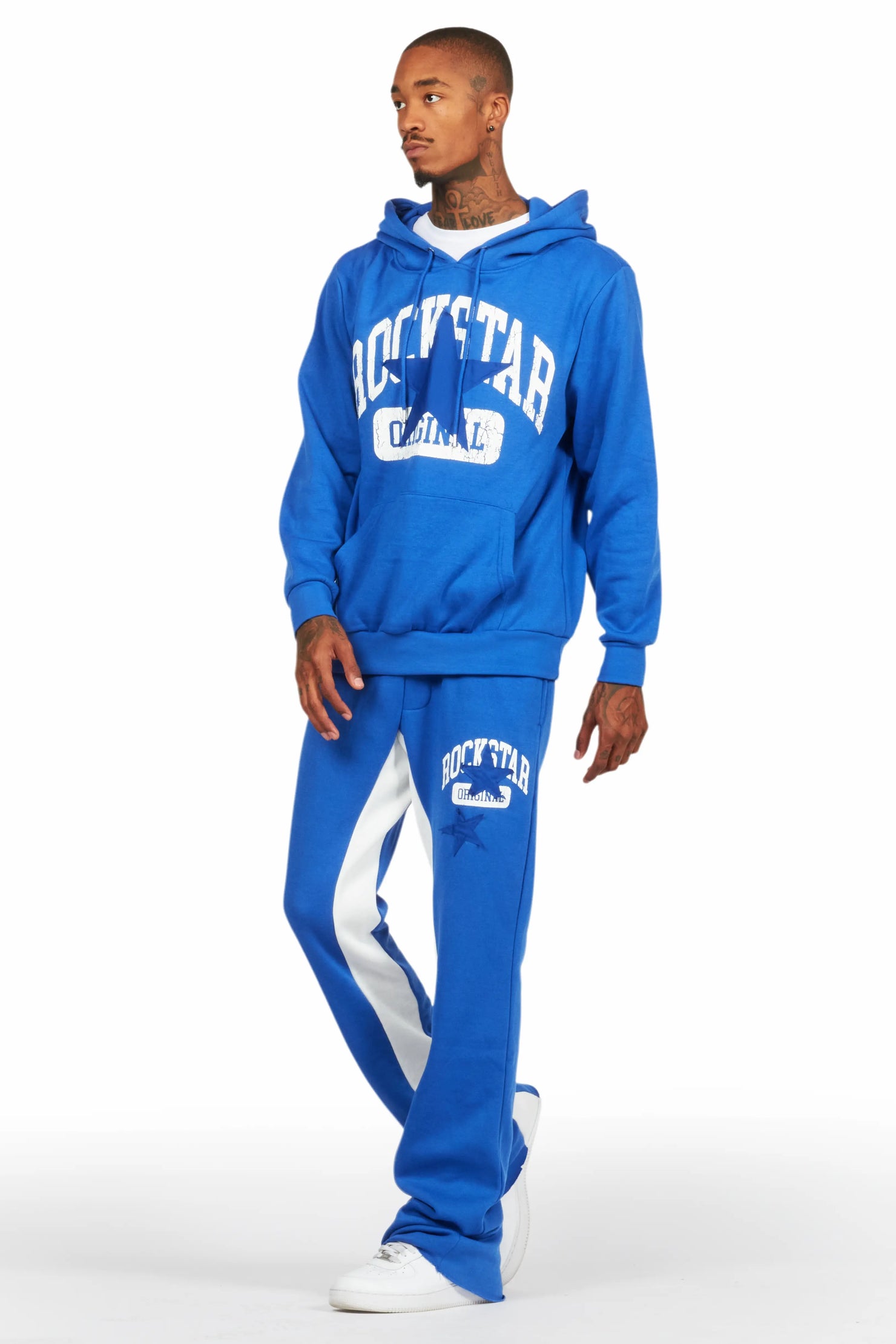 Mallor Royal Blue Baggy Stacked Hoodie Track Set