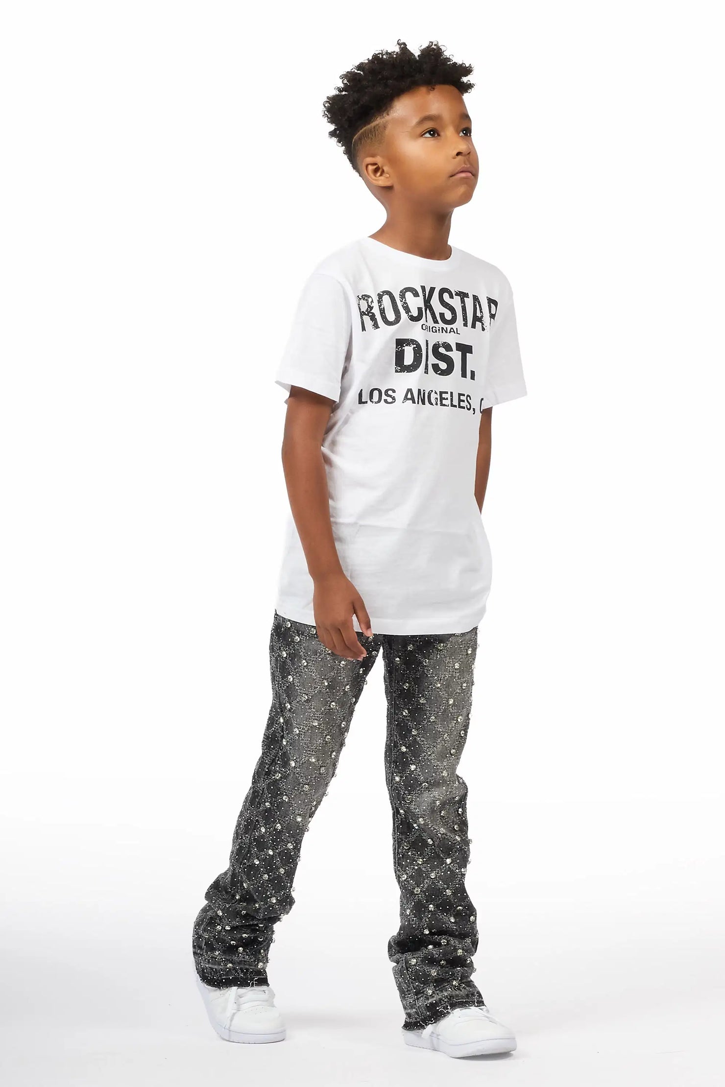 Boys Glit Grey Rhinestone Stacked Flare Jean