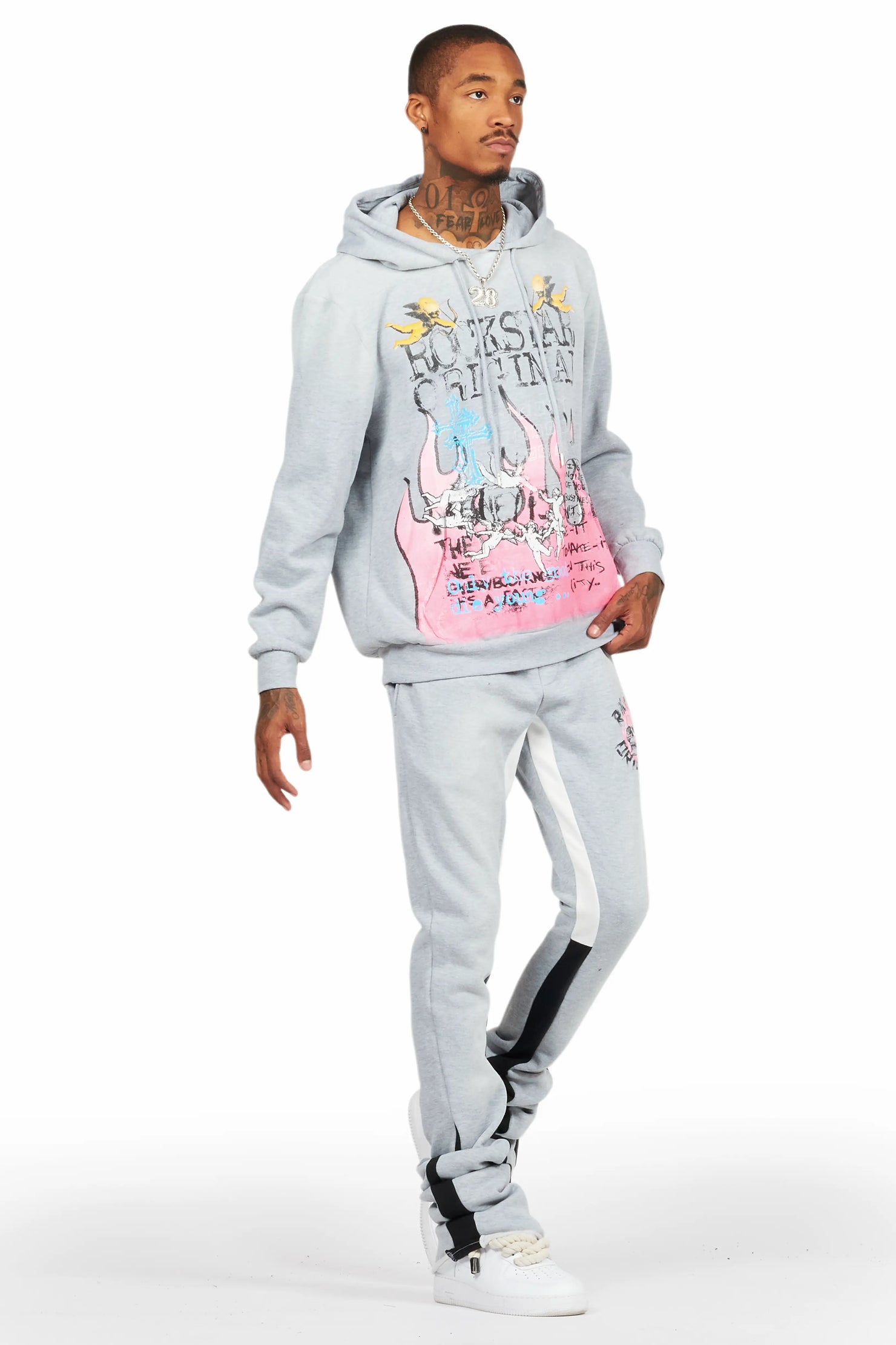 Boone Heather Grey Super Stacked Hoodie Track Set