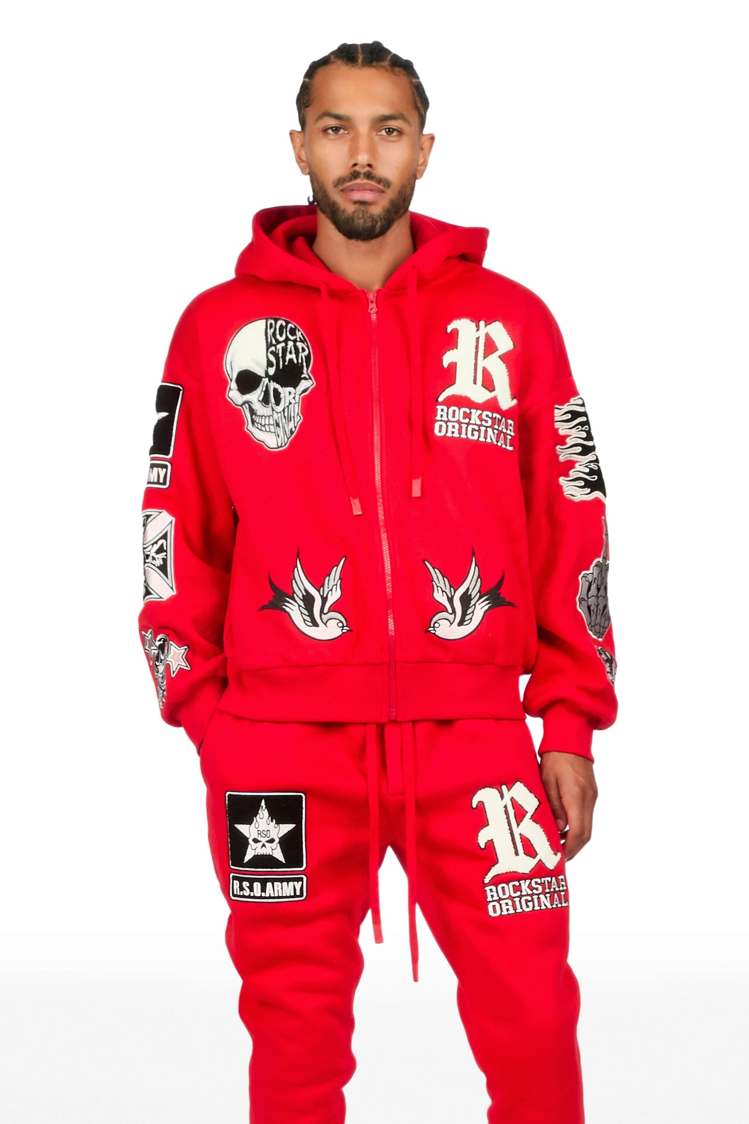 Vidar Red Zip Up Hoodie Stacked Track Set