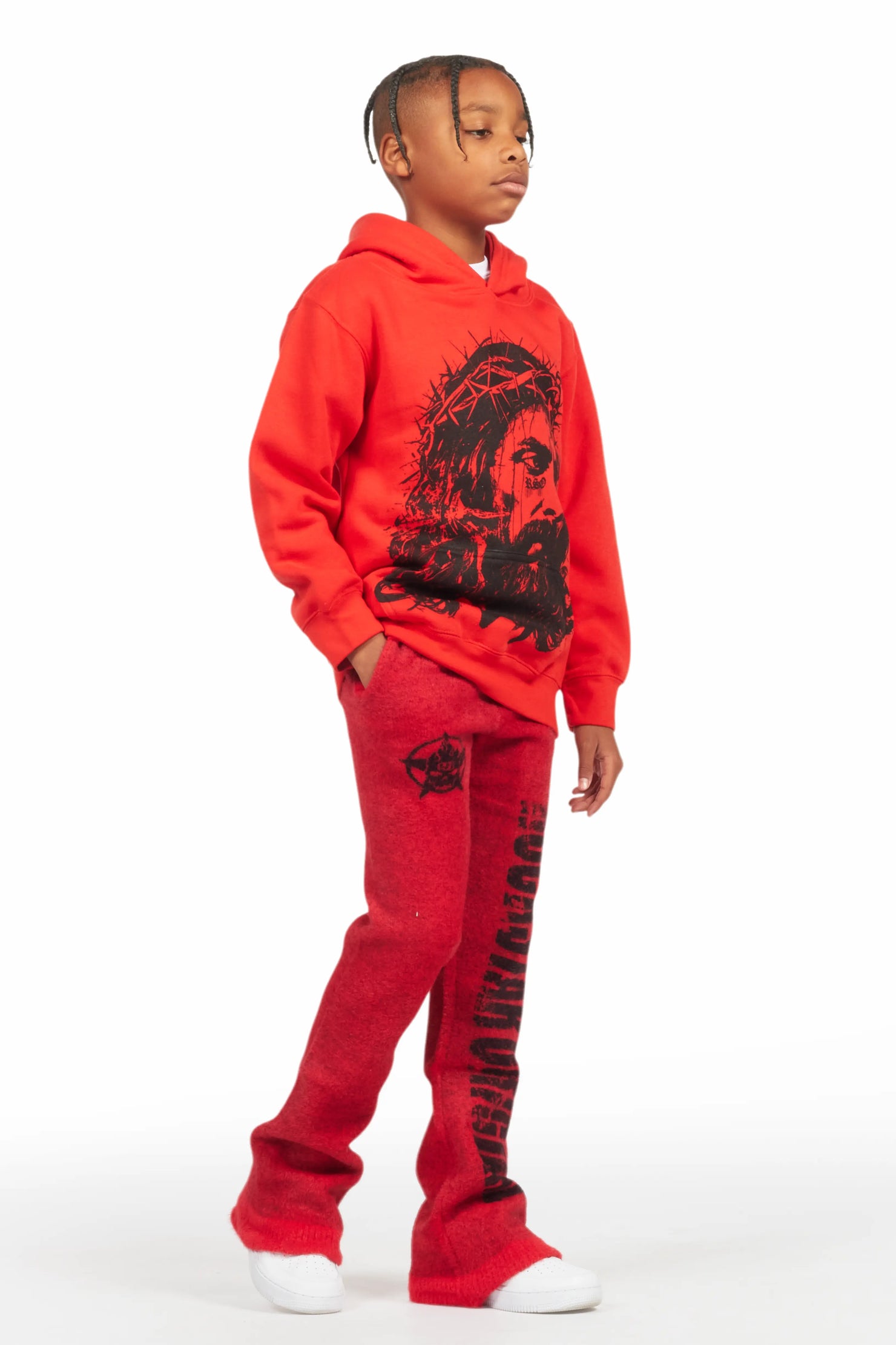 Boys Keve Red Knitted Mohair Flare Sweat Pant
