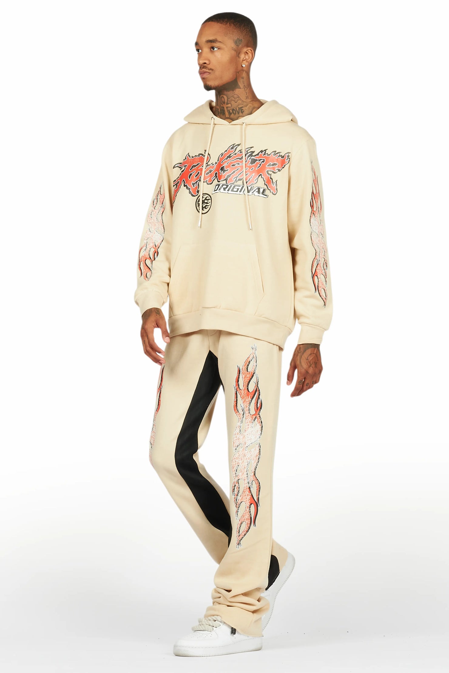 Yash Beige Hoodie Baggy Fit Pant Track Set