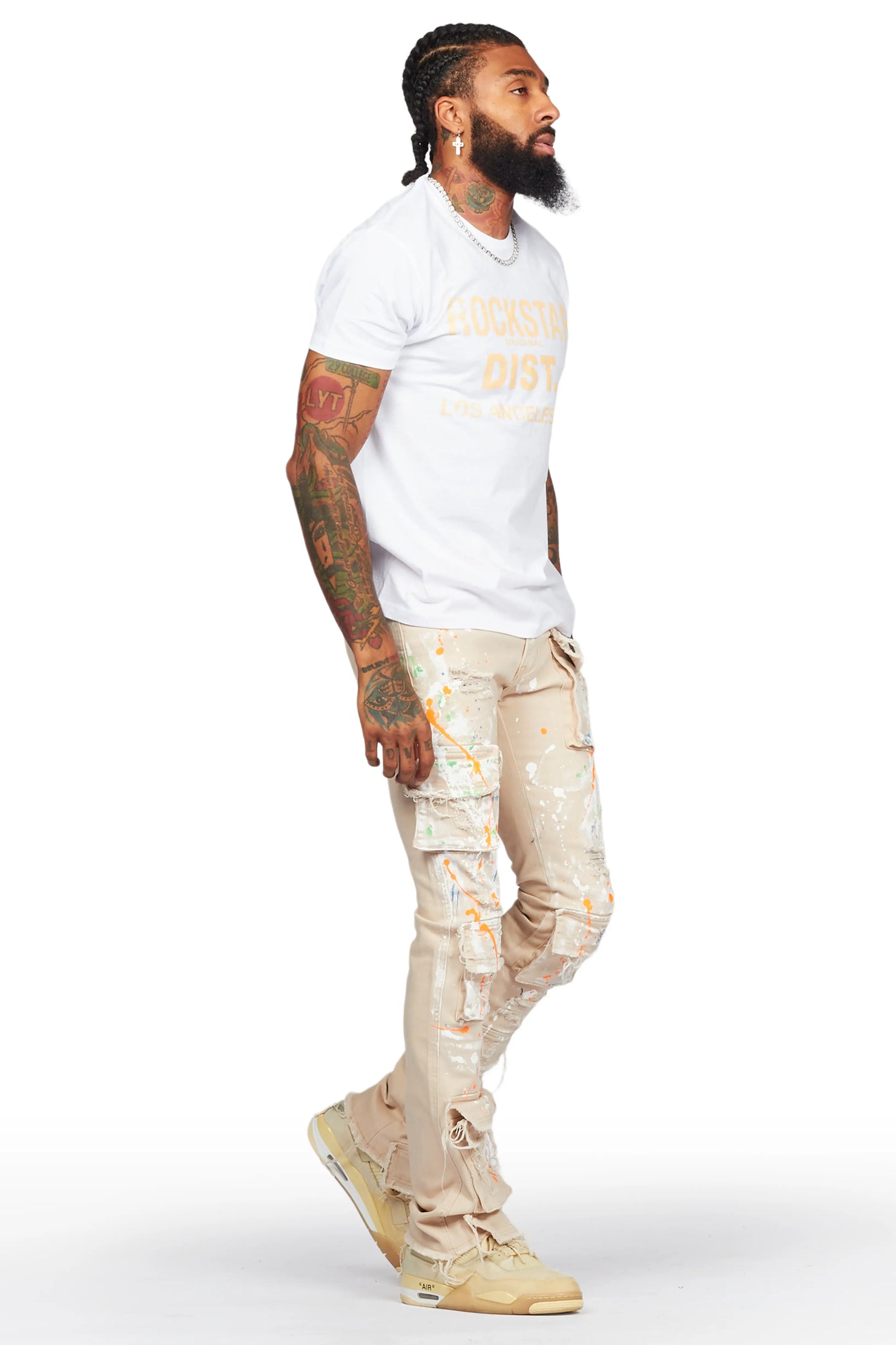 Ingo Beige Painter Stacked Flare Jean