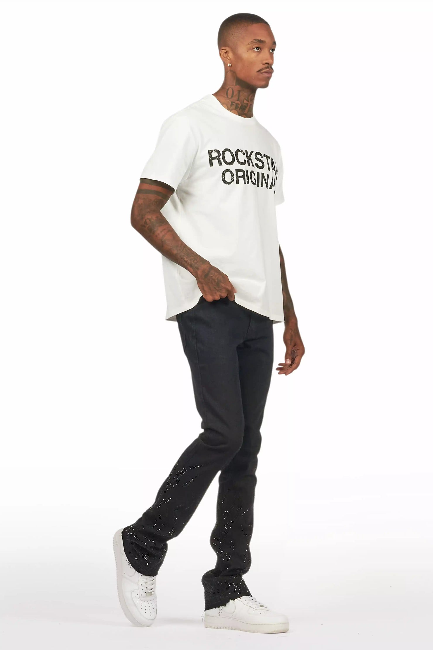 Machete Jet Black Rhinestone Stacked Flare Jean