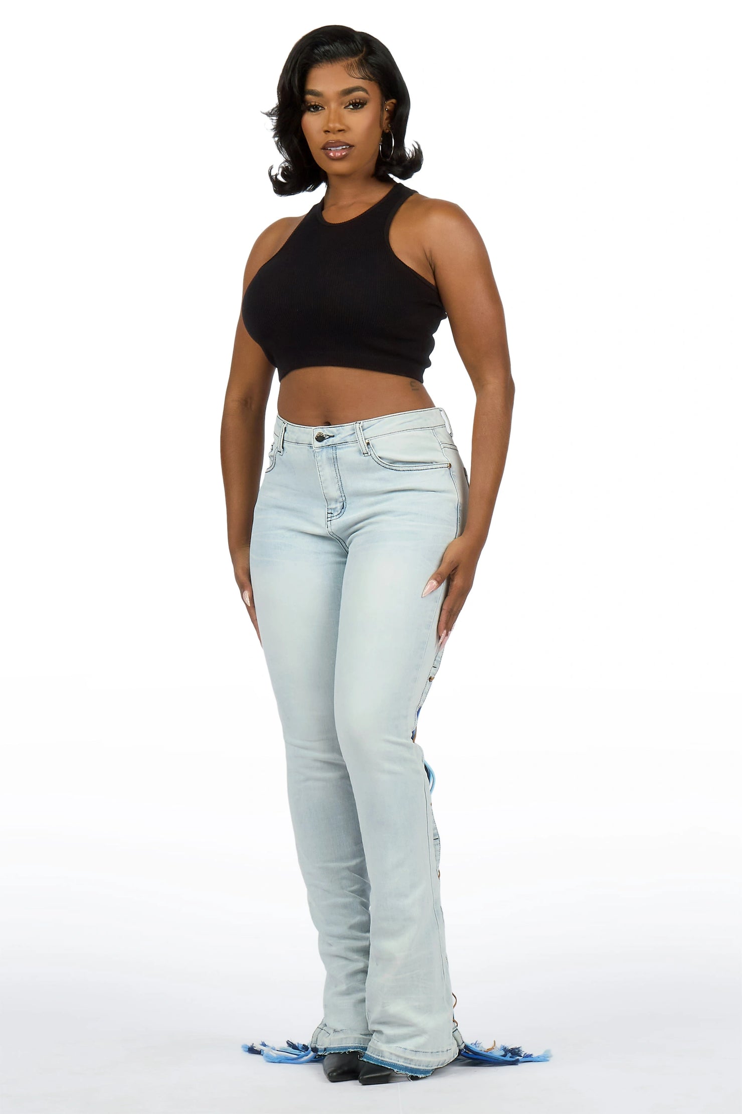 Ottiana Light Blue/Blue Stacked Flare Jean