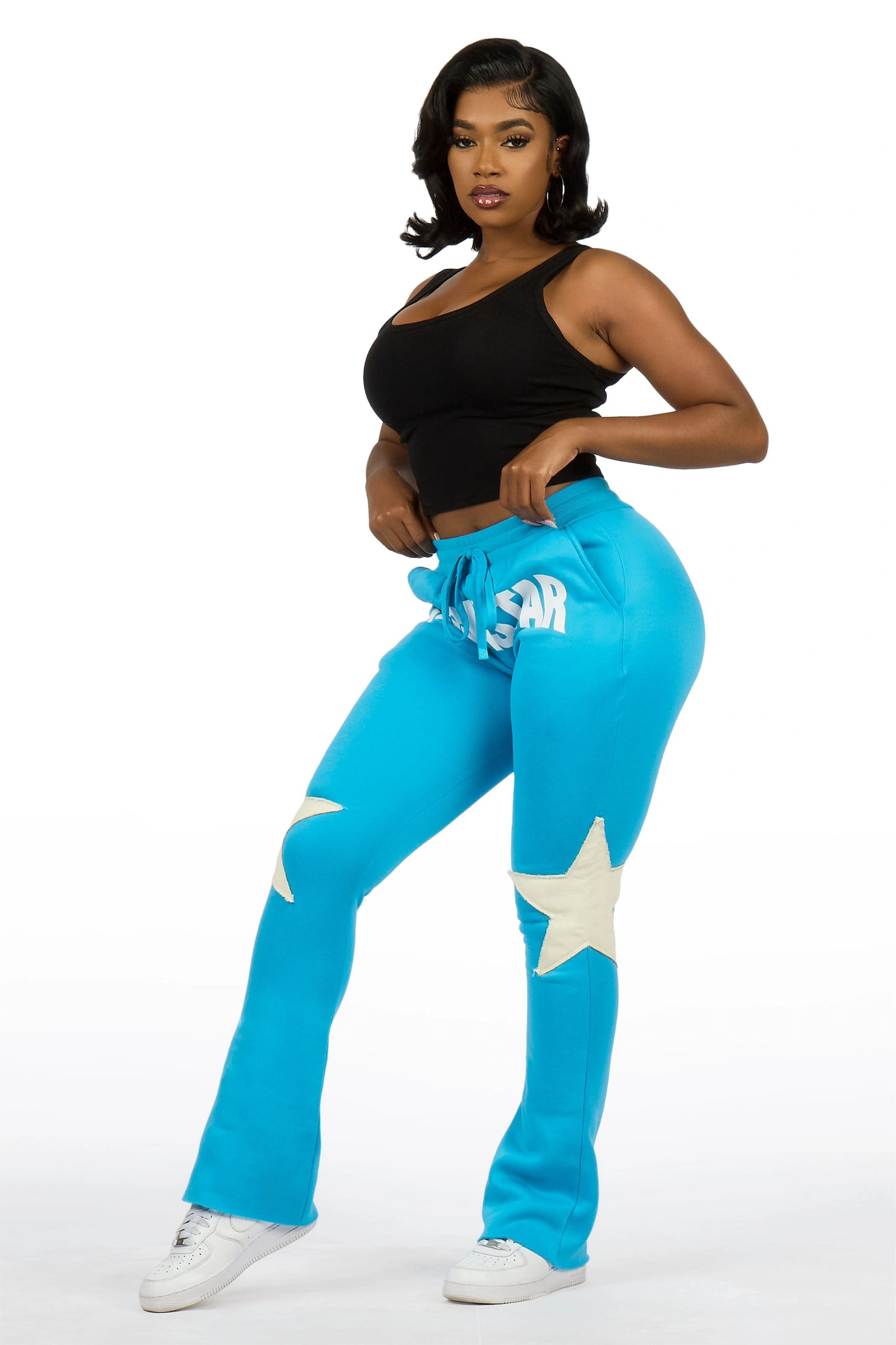 Shanelle Blue Patched Stacked Track Pant