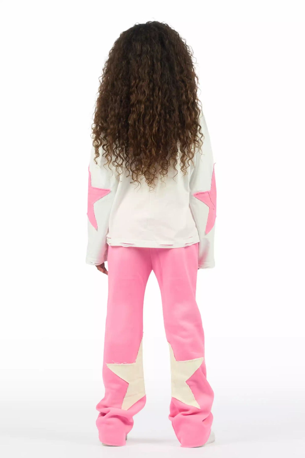 Girls Delgera White/Pink Long Sleeve T-Shirt Track Set