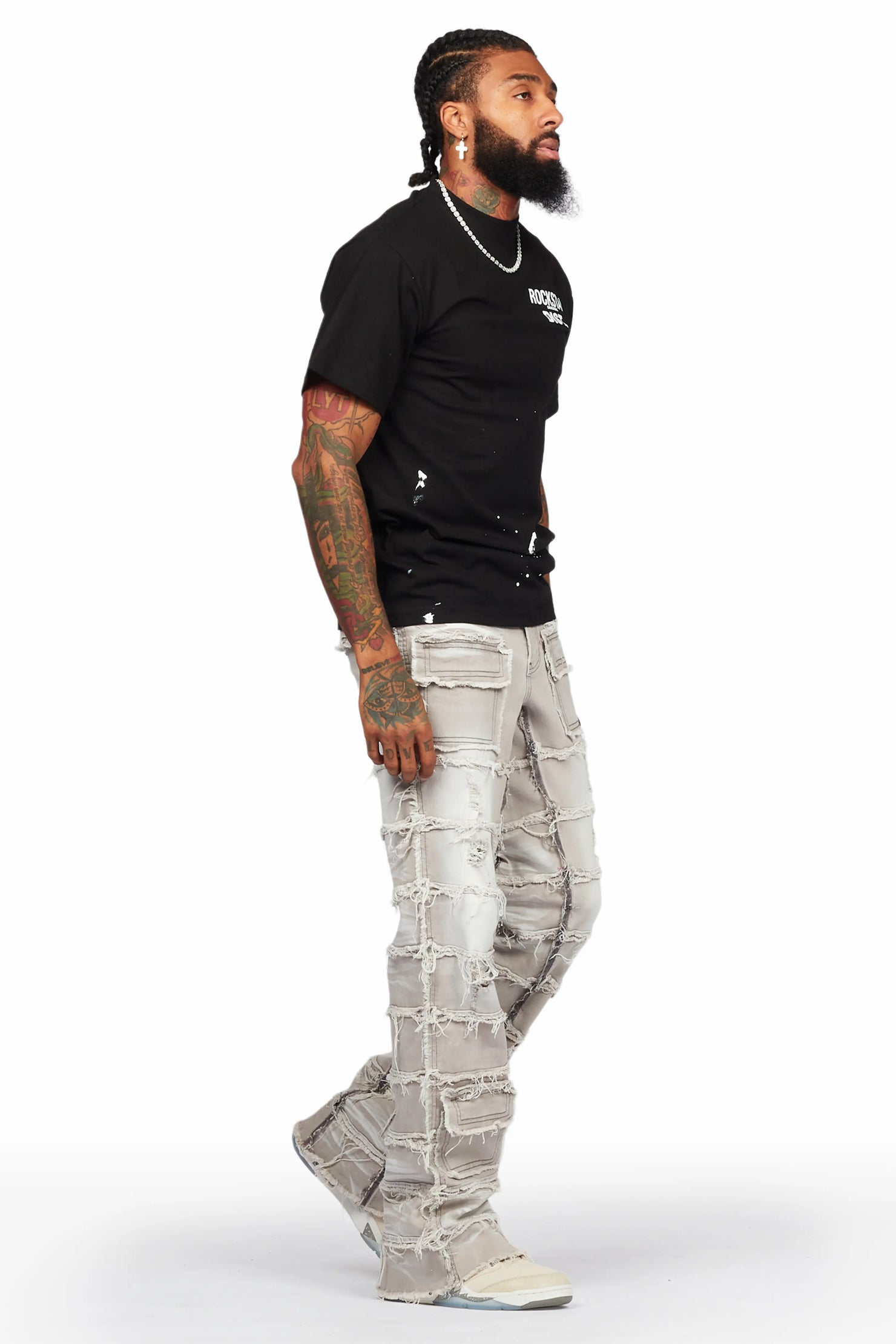Taimo Grey Baggy Cargo Stacked Jean