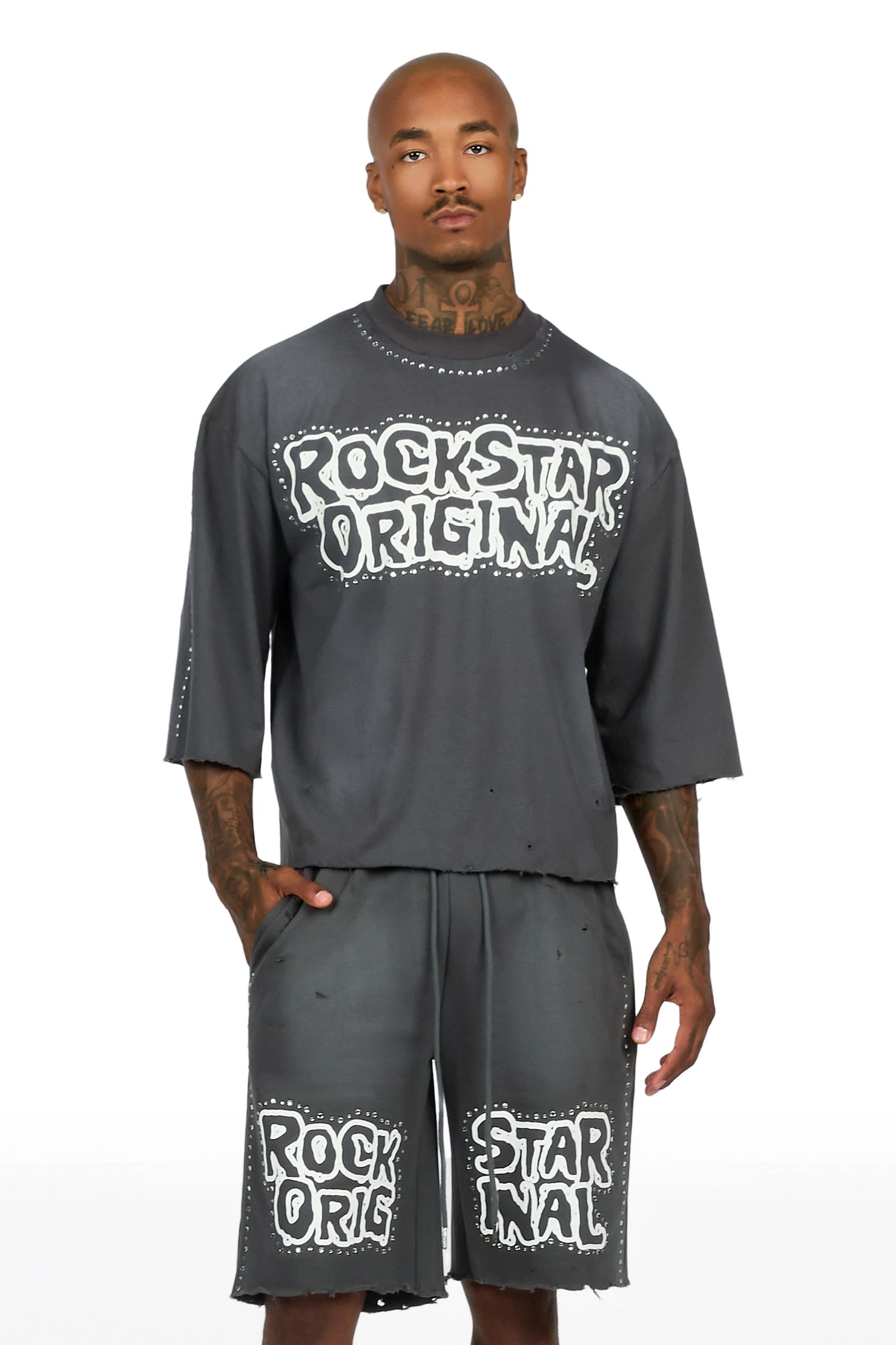 Marc Charcoal Rhinestone T-Shirt Short Set