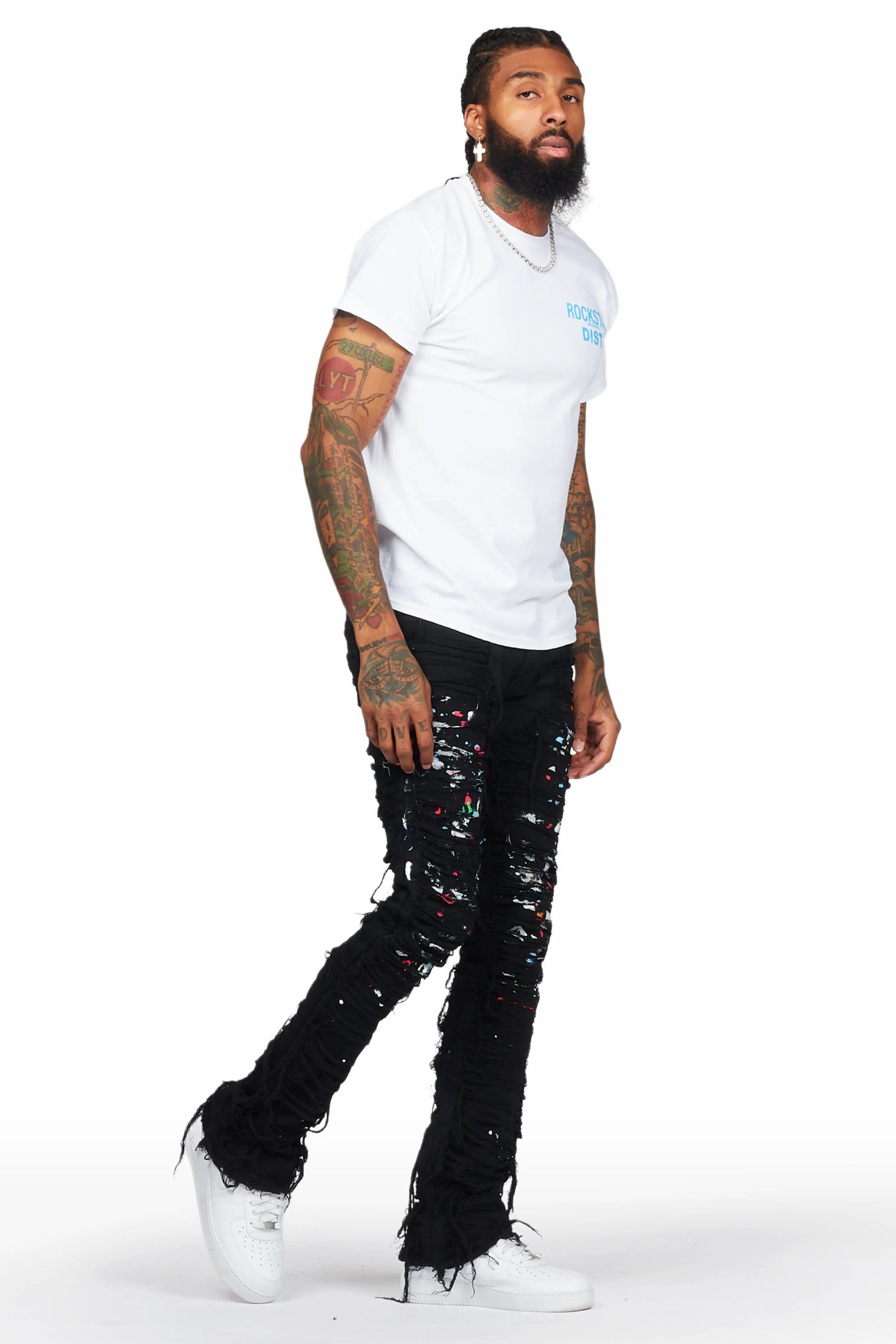 Talasi Black Painter Stacked Flare Jean