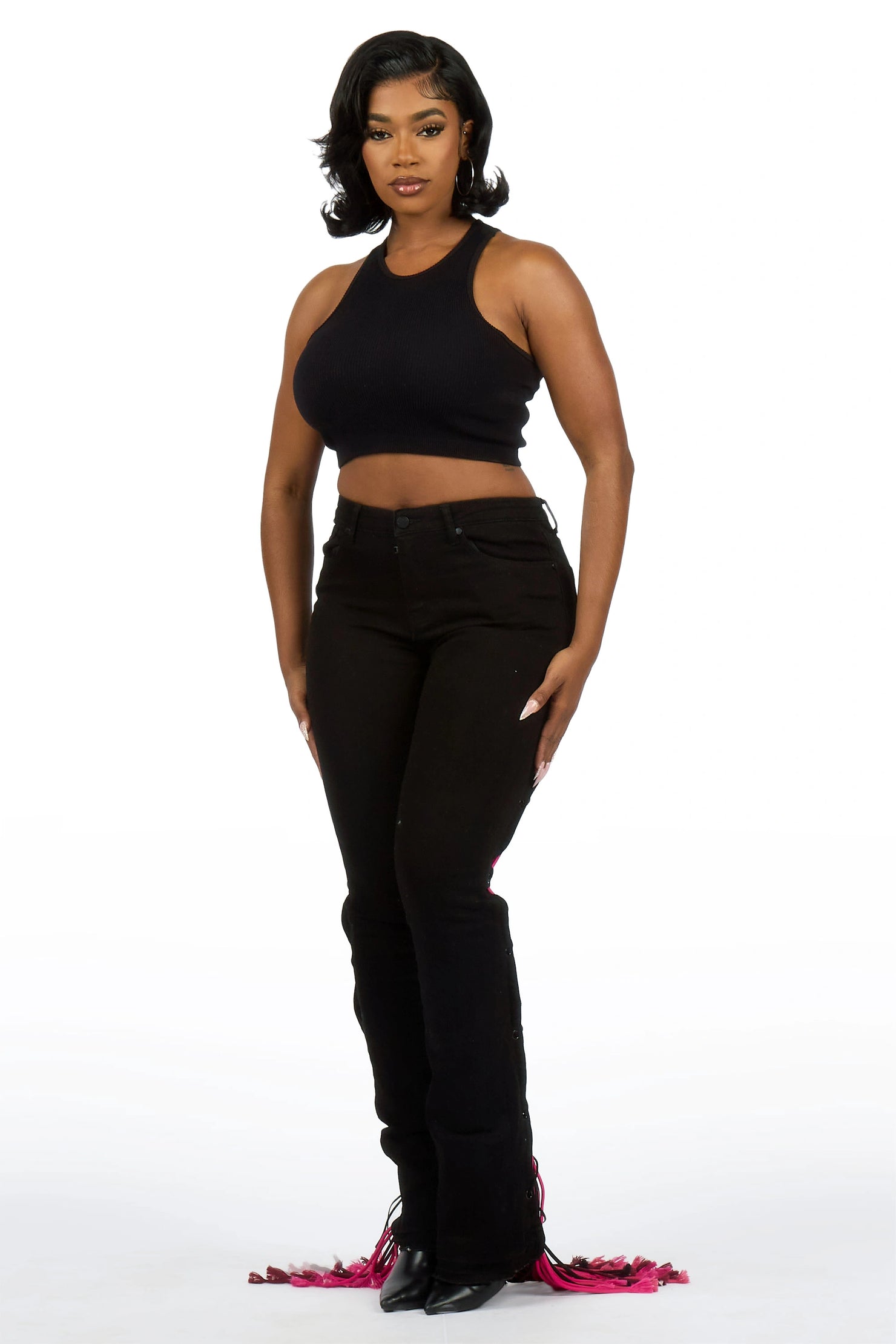 Ottiana Black/Pink Stacked Flare Jean