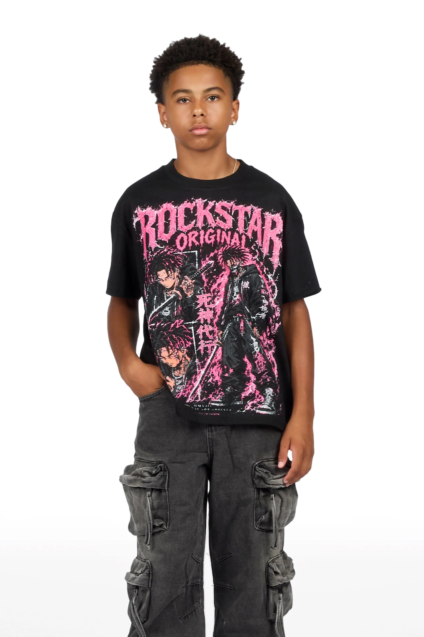 Boys Brasko Black/Dark Grey T-Shirt Baggy Jean Set