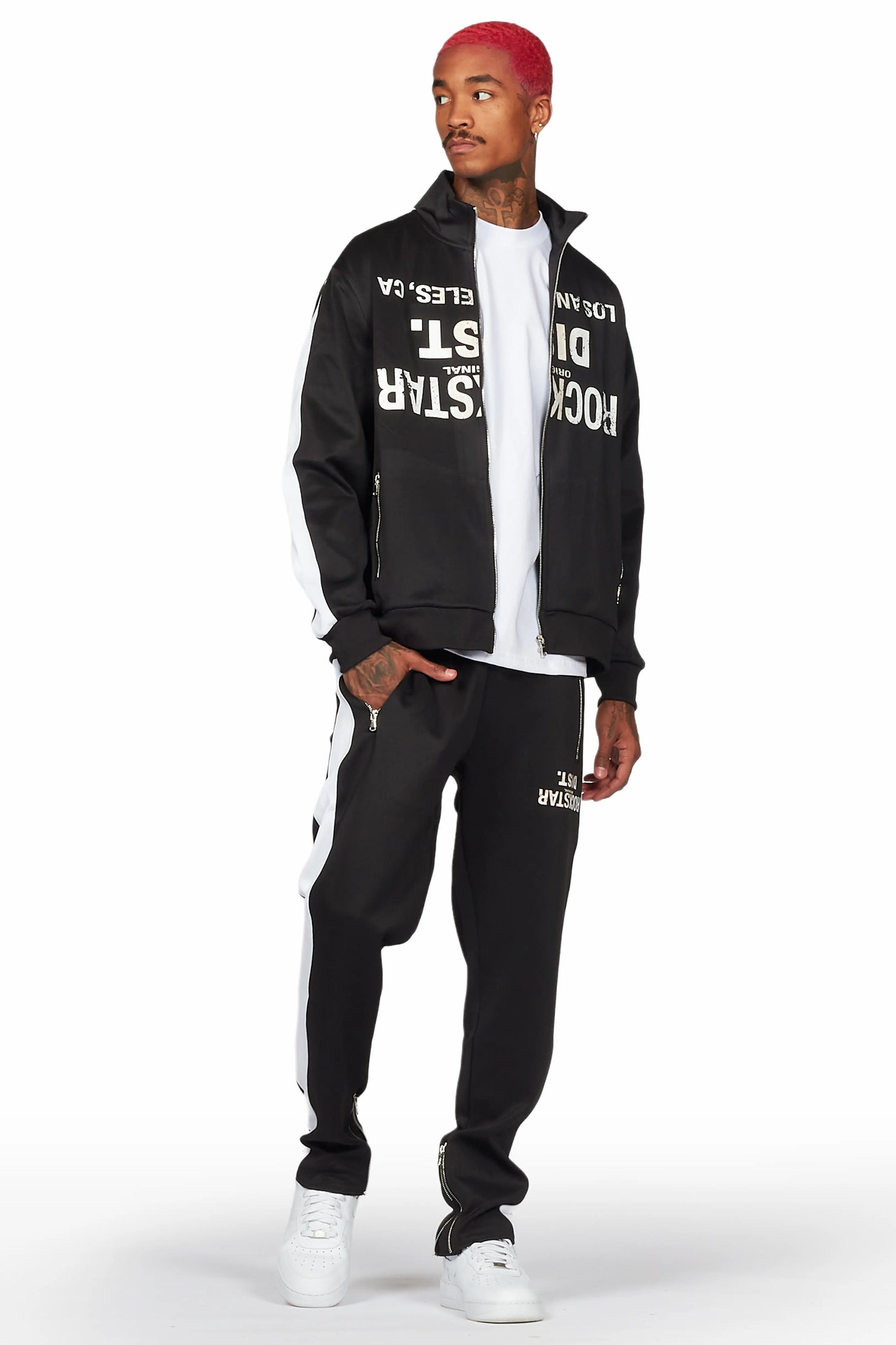 Dist. Town Black Slim Fit Tricot Track Set