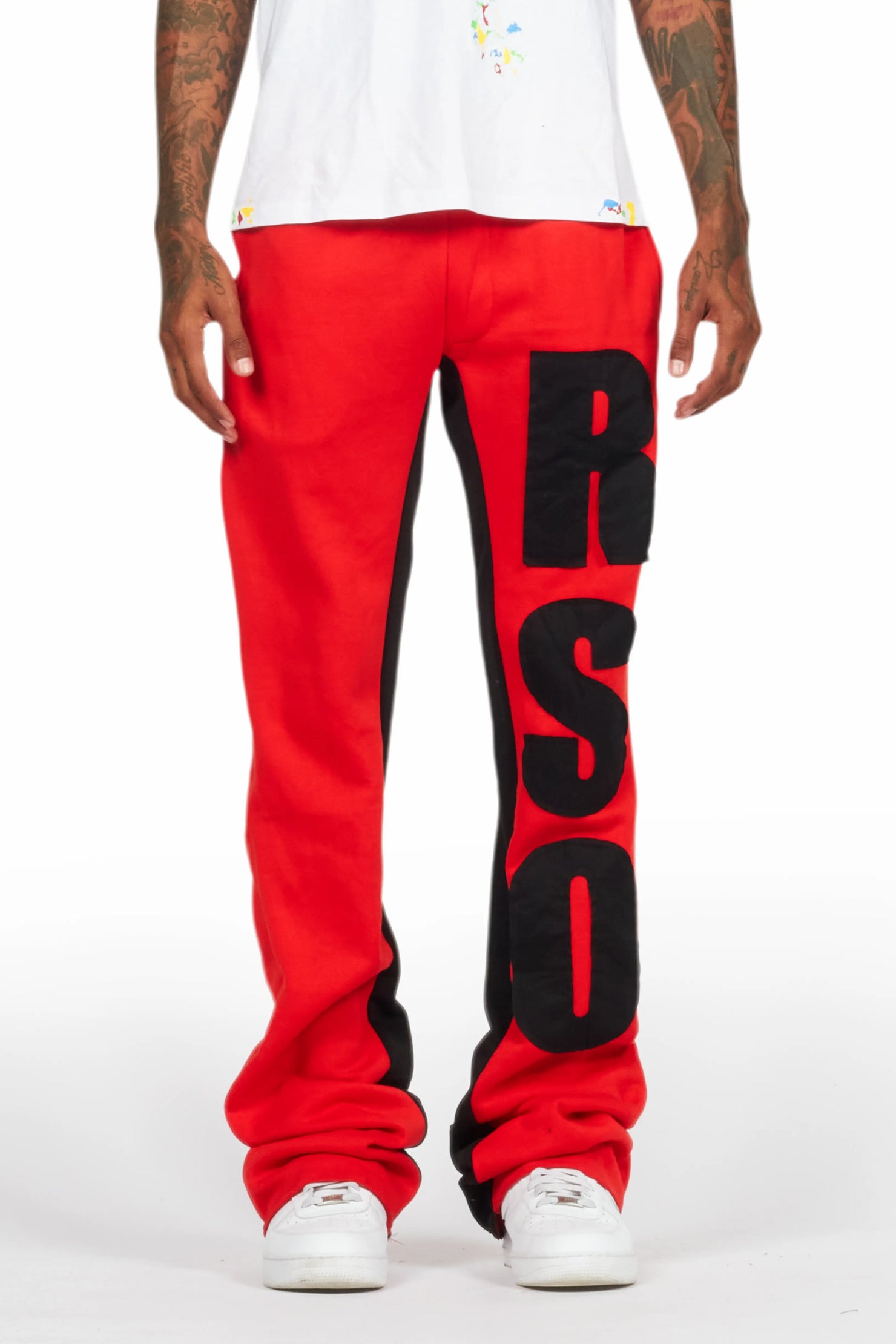 Uko Red Stacked Baggy Track Pant