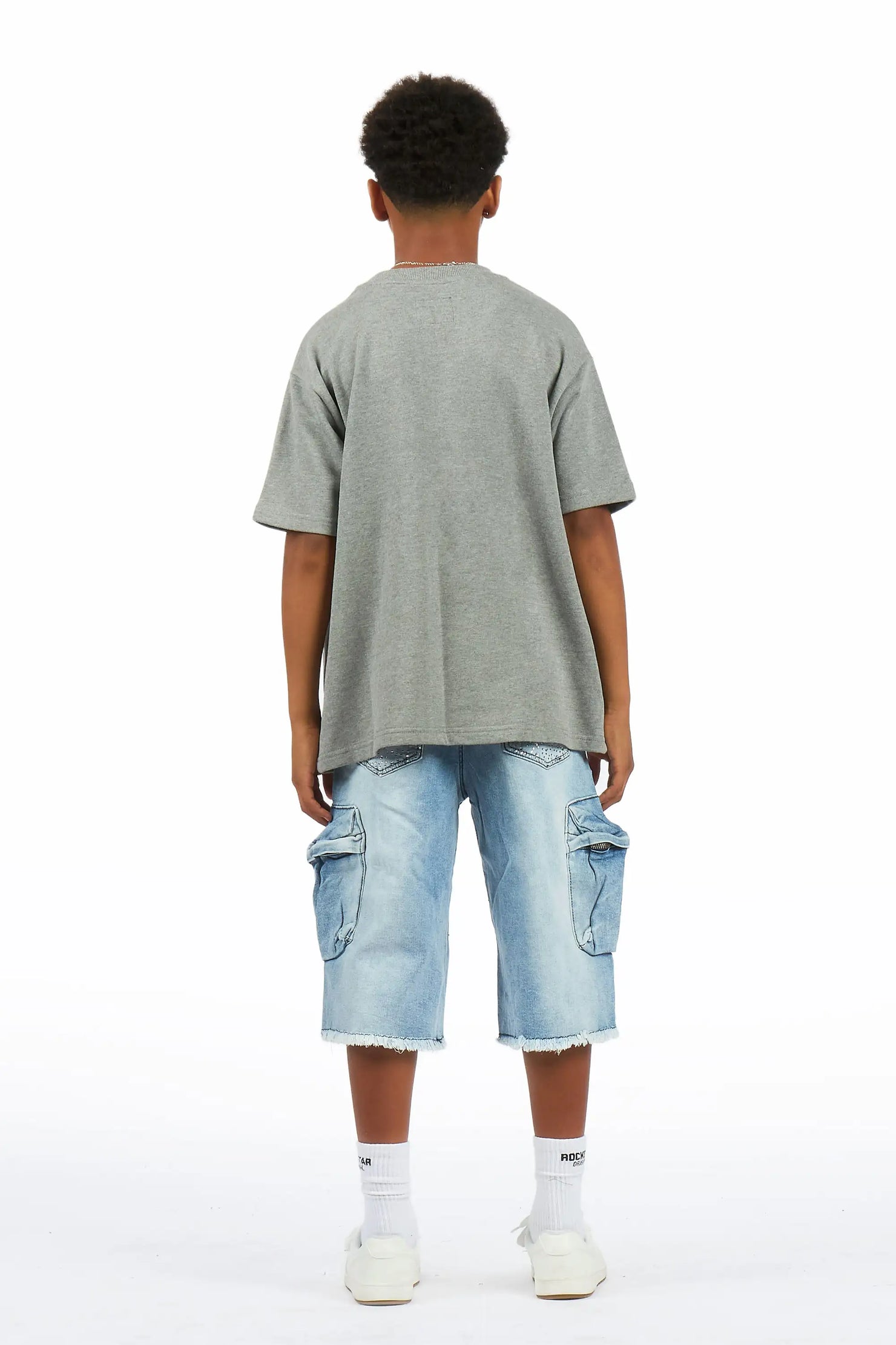 Boys Grand Light Wash Rhinestone Jort