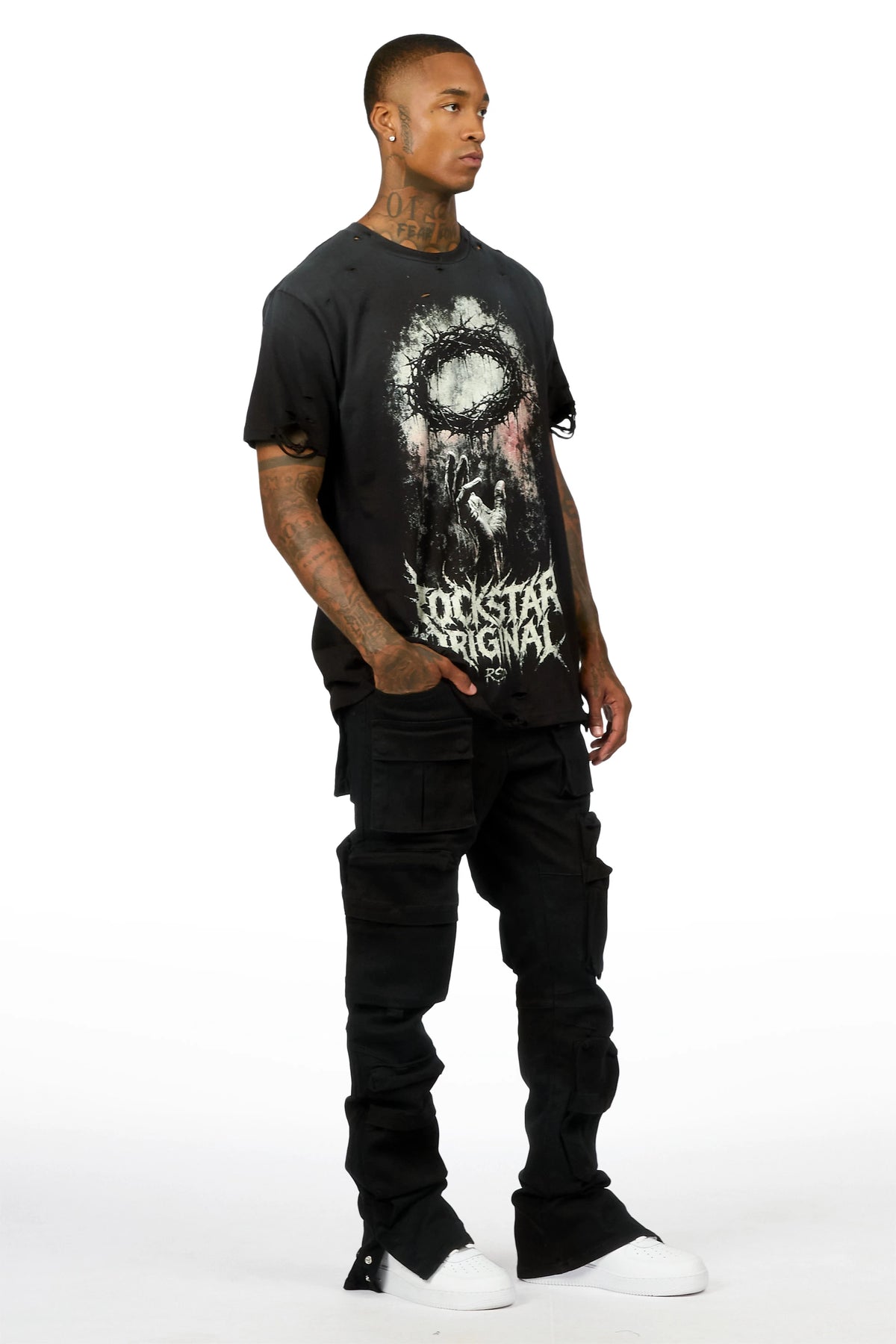 Shepard Black Cargo Stacked Flare Jean
