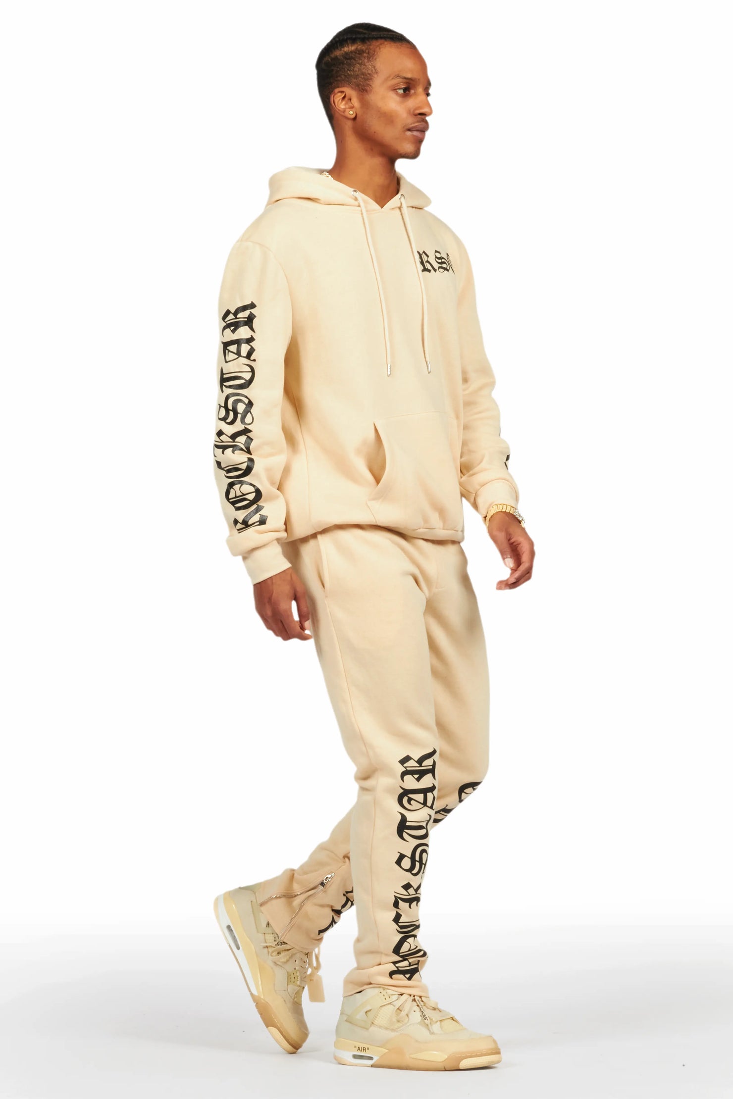 Alonzo Beige Slim Fit Hoodie Track Set