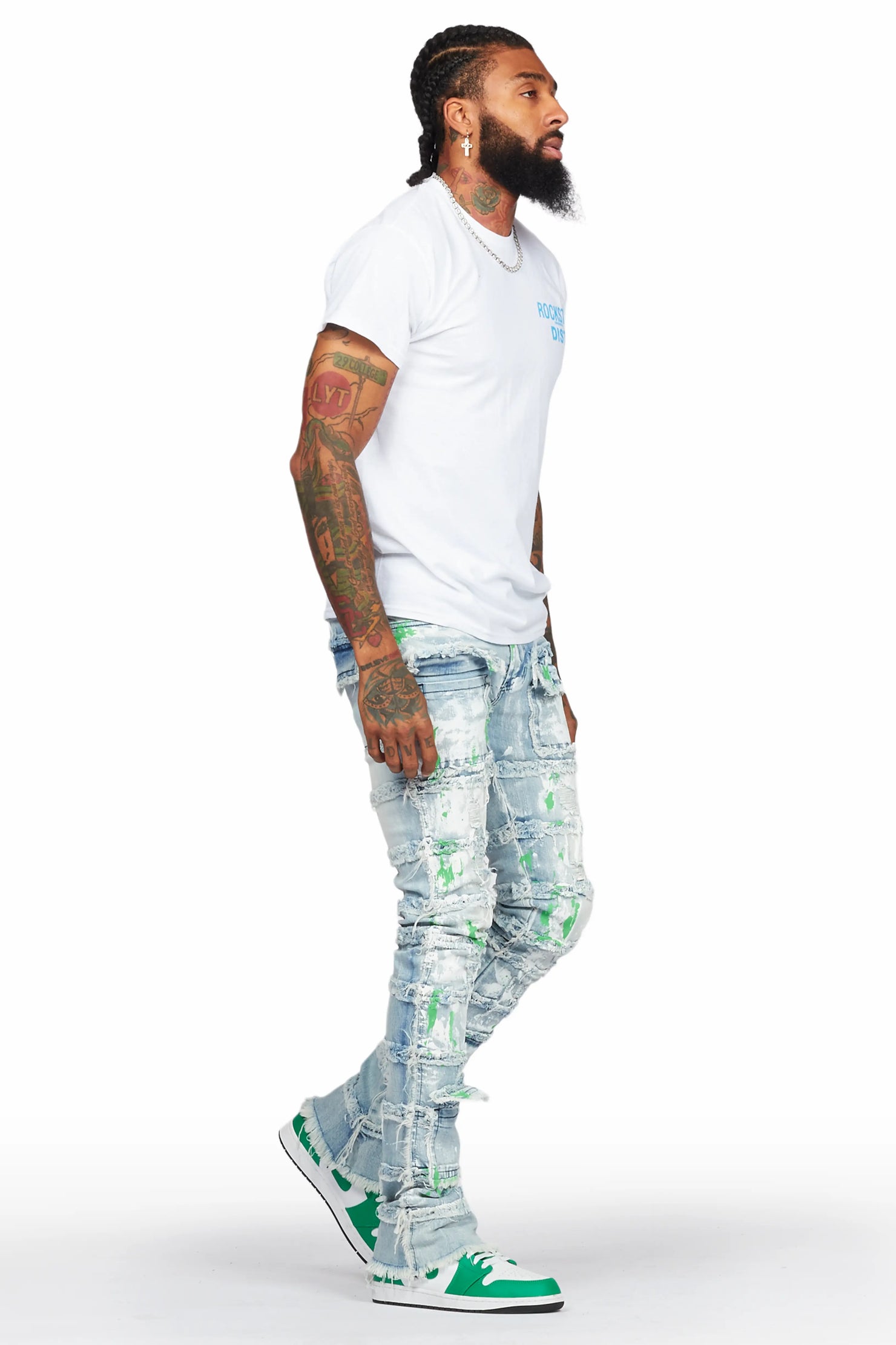 Jadin Blue Painter Stacked Flare Jean