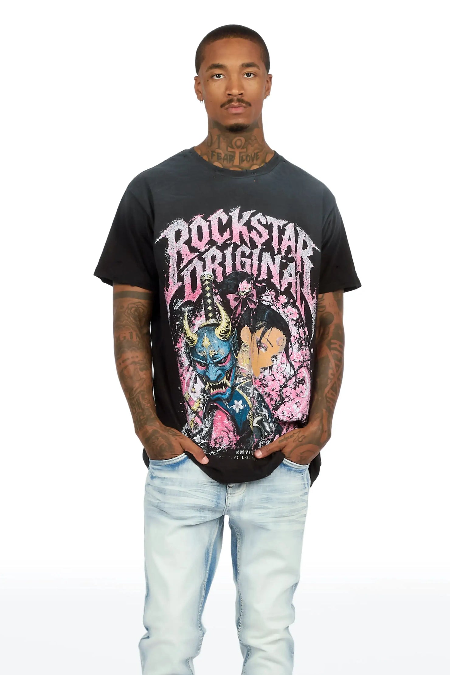 Kavero Black Oversized Graphic T-Shirt