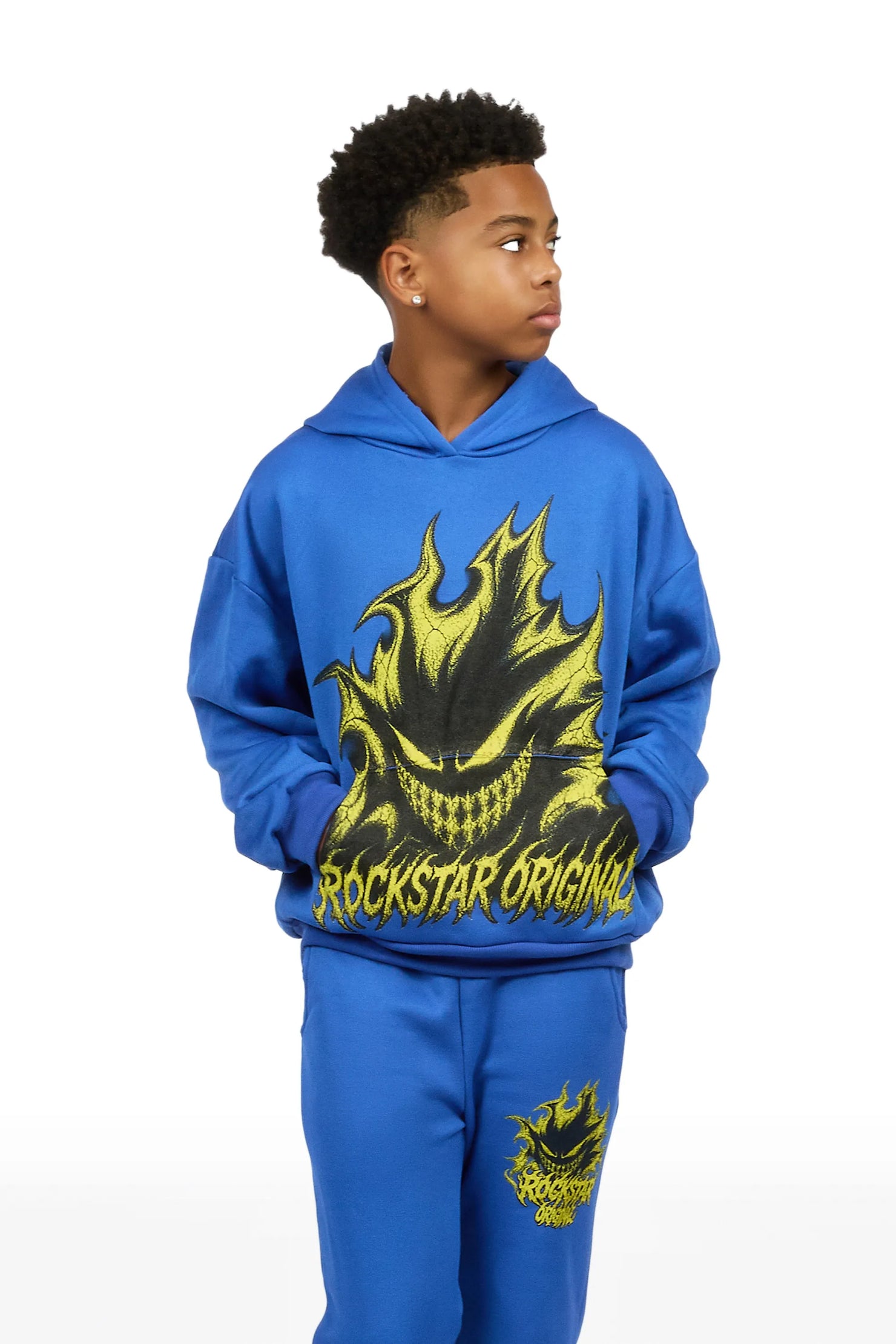 Boys Glaston Royal Blue Stacked Hoodie Track Set