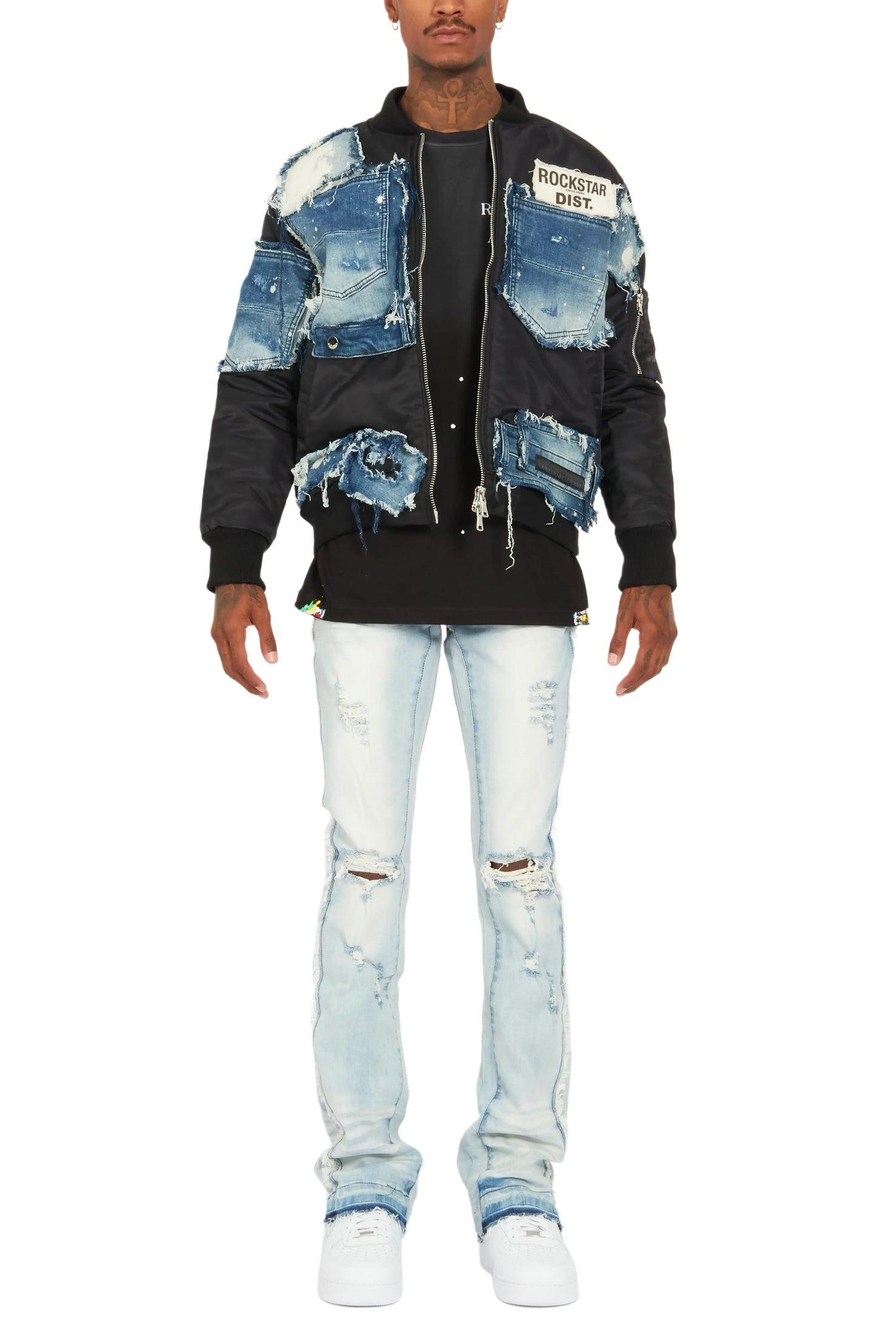 Xylo Black Patchwork Bomber Jacket