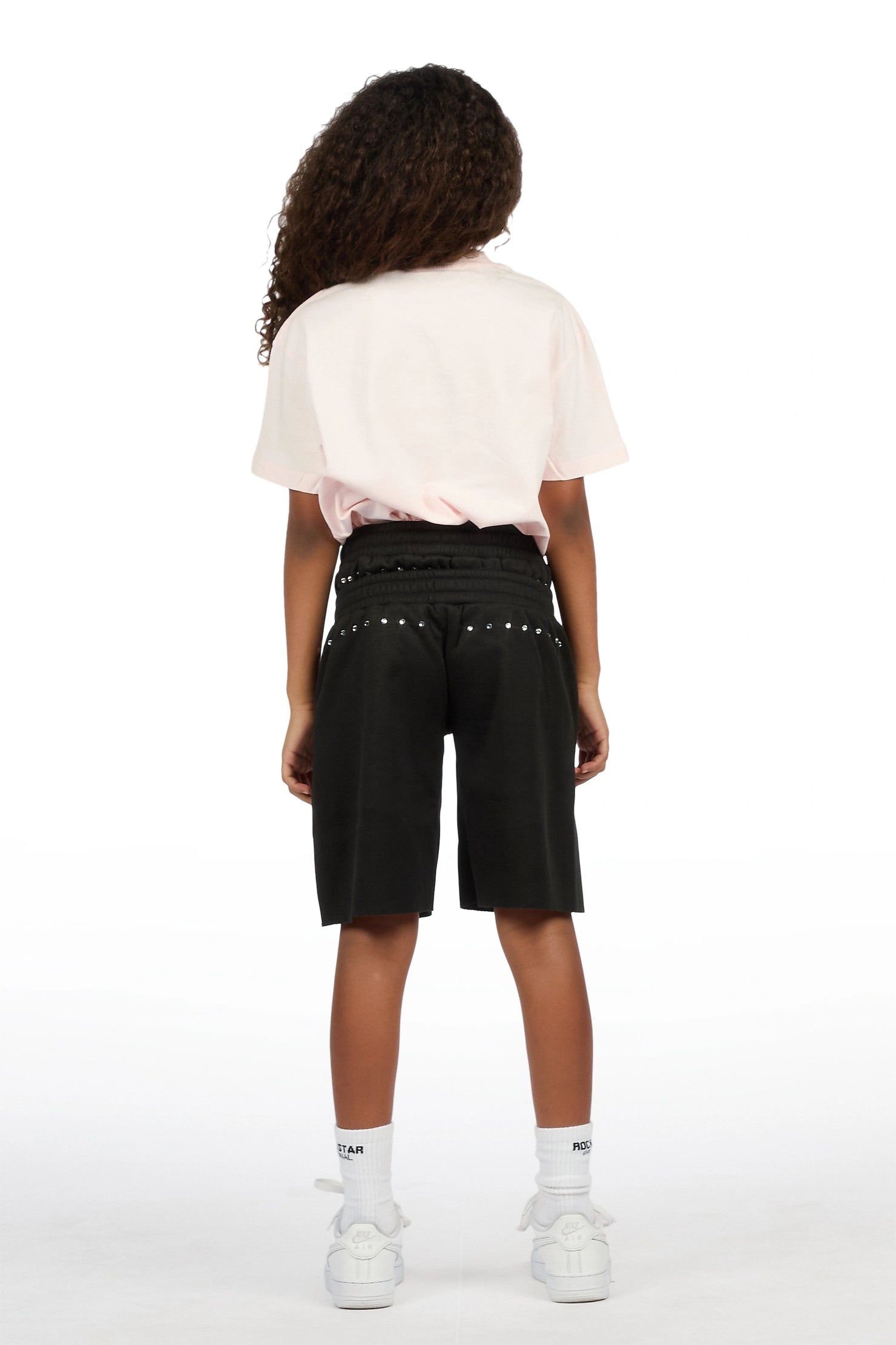 Girls Dezstany Black Rhinestone Double Waisted Short