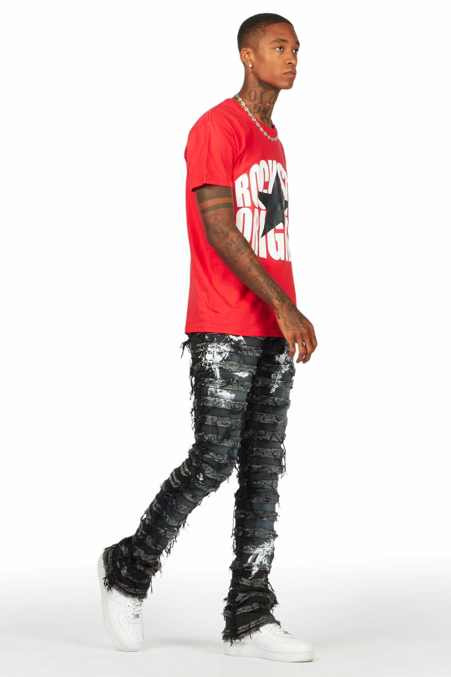 Garson Dark Grey Painter Stacked Flare Jean