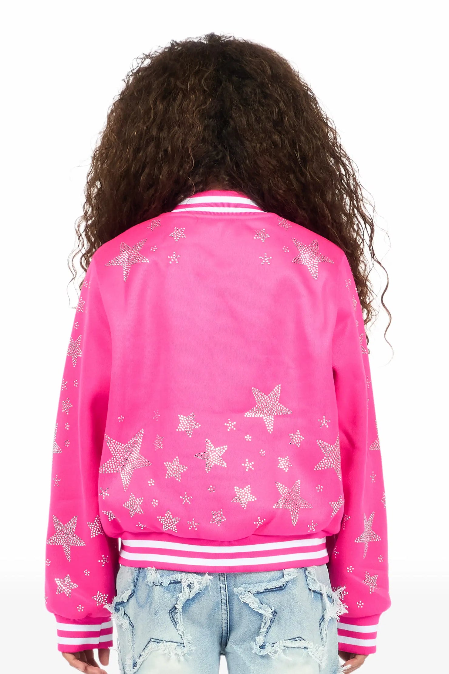 Girls Shanda Pink Crop Varsity Jacket