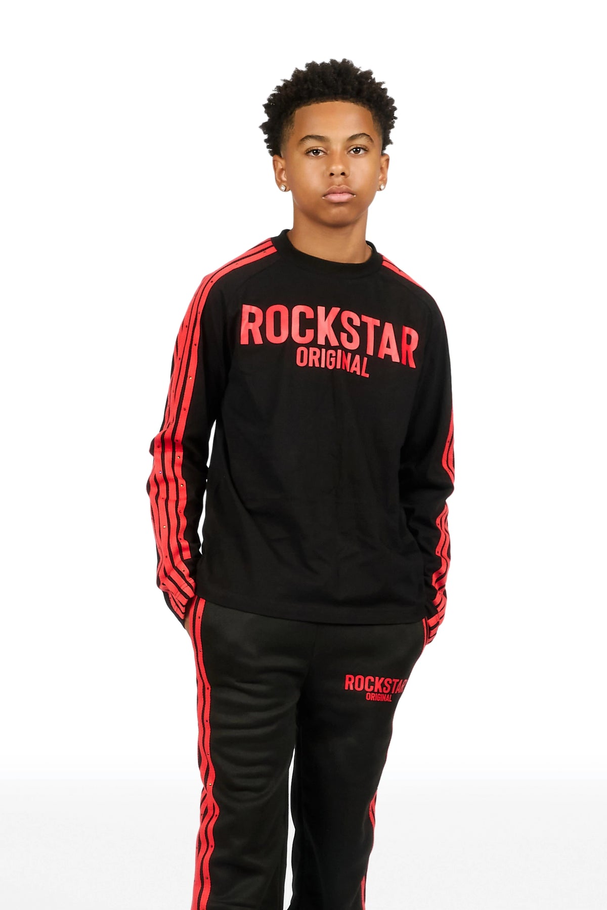 Boys Gulis Black Rhinestone Long Sleeve Shirt Relaxed Track Set