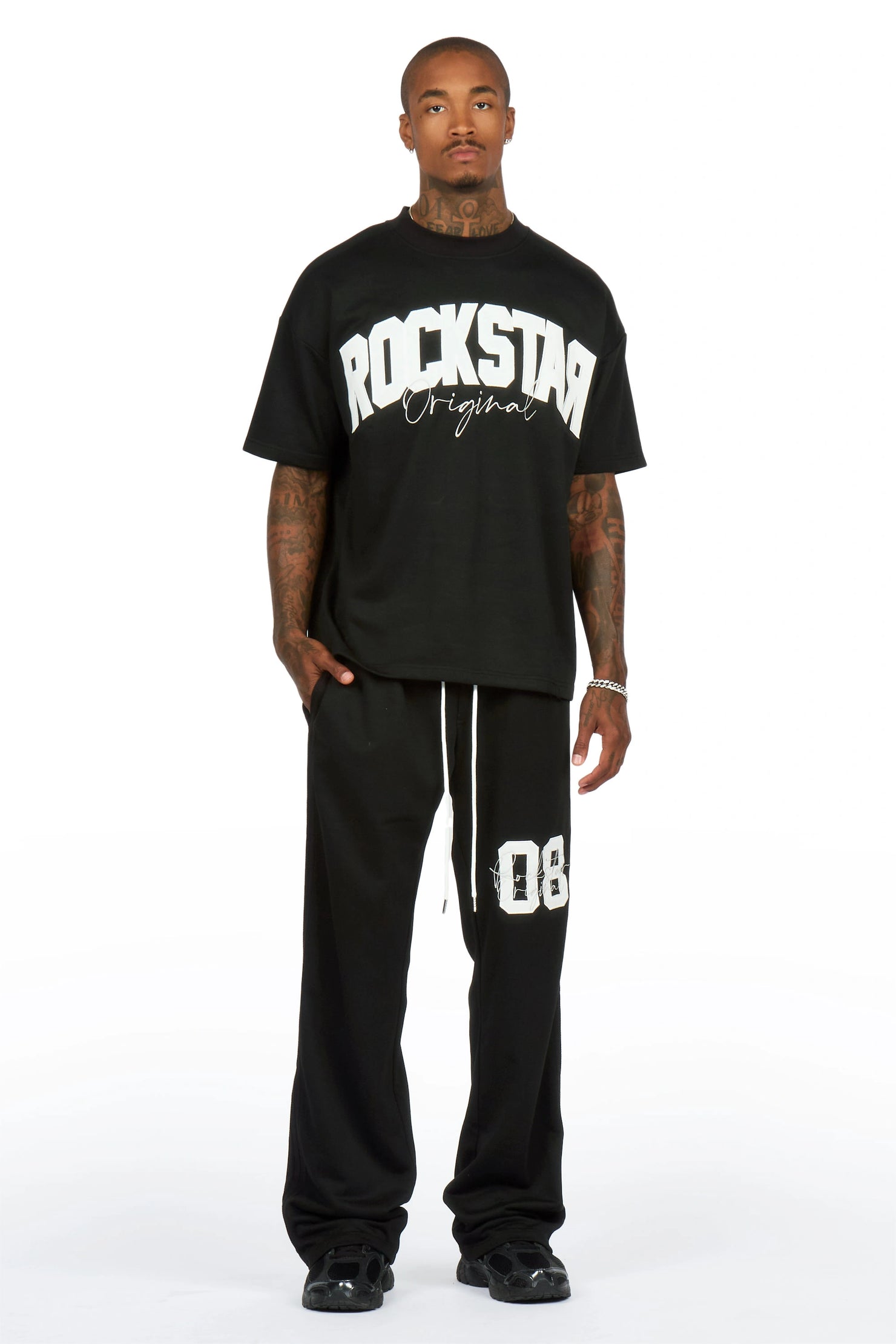Zymir Black  French Terry Chenille Tee/ French Terry Relaxed Track Set