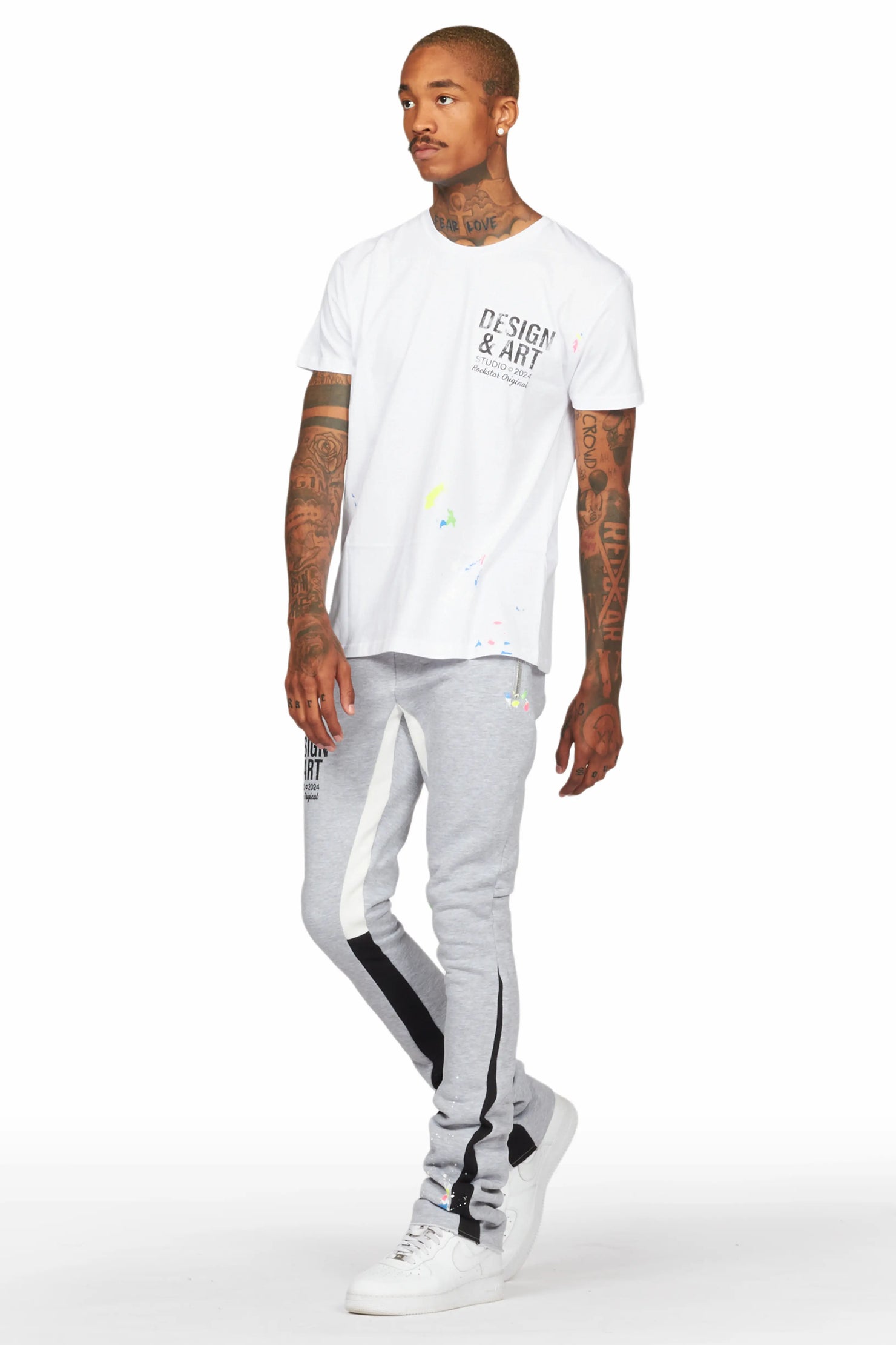 Mancha White/Grey T-Shirt Stacked Flare Track Set