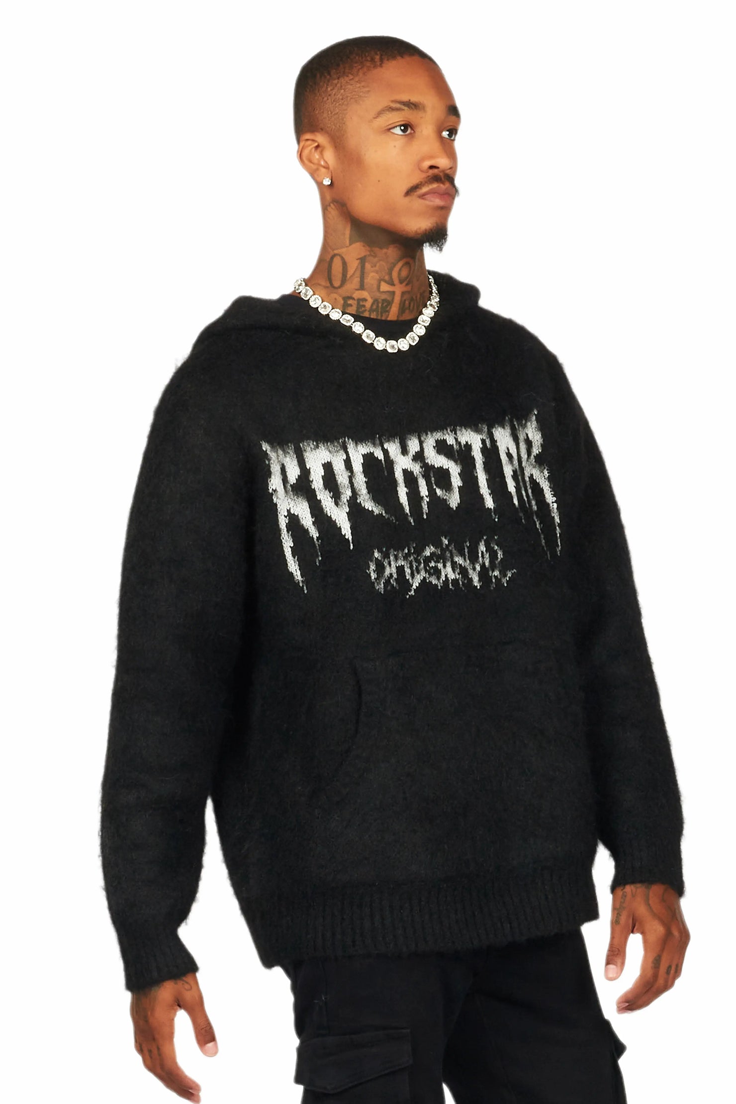 Andros Black Graphic Knitted Hoodie