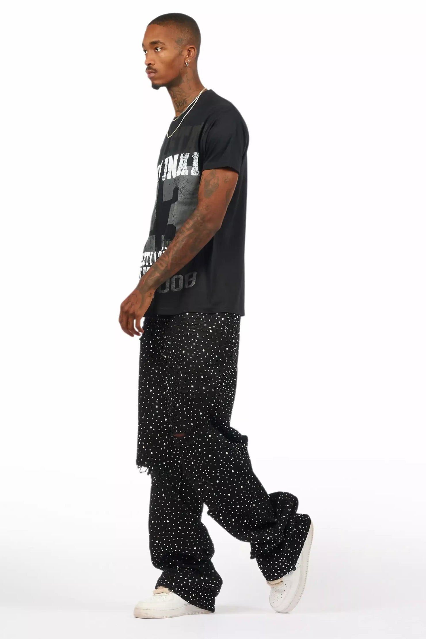 Discolite Rhinestone Jet Black Baggy Jean