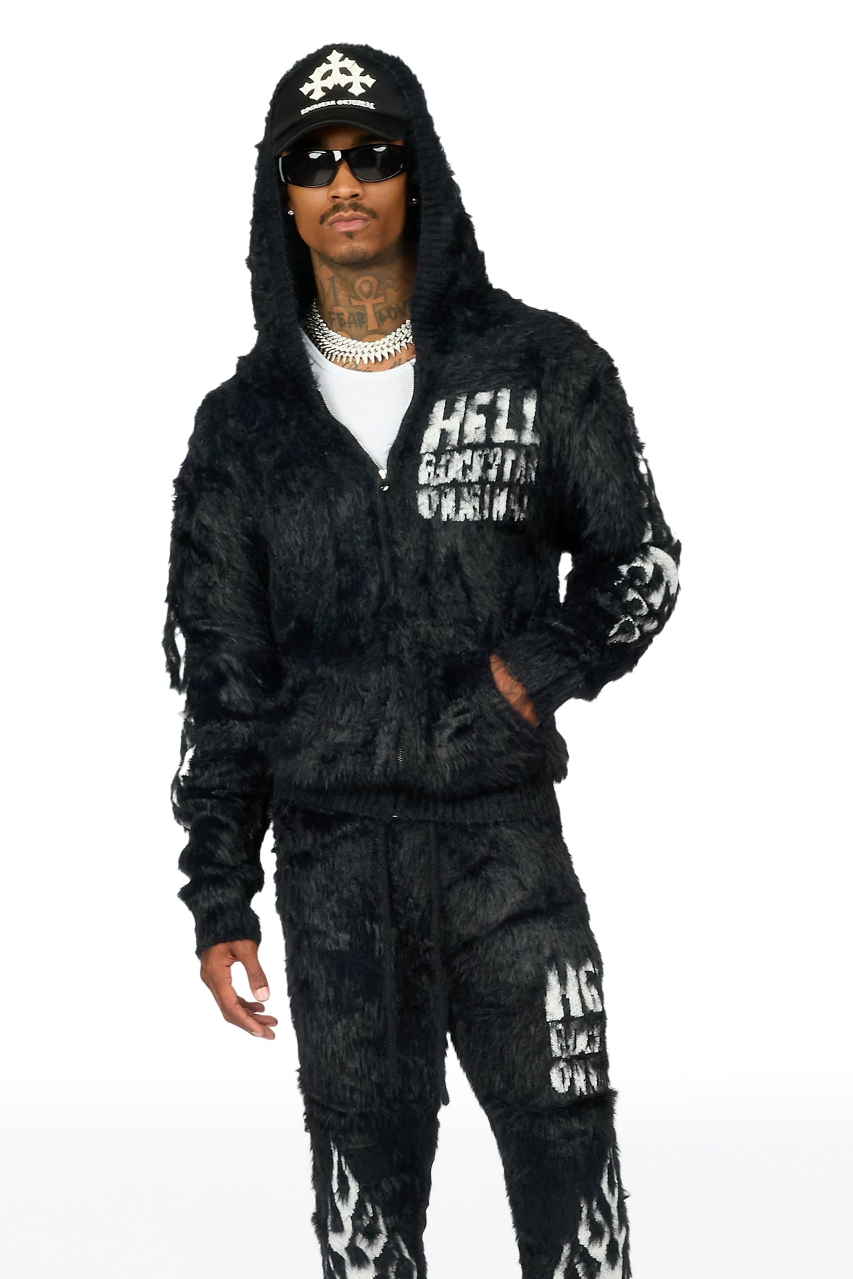Toshio Black Stacked Flare Knitted Mohair Track Set