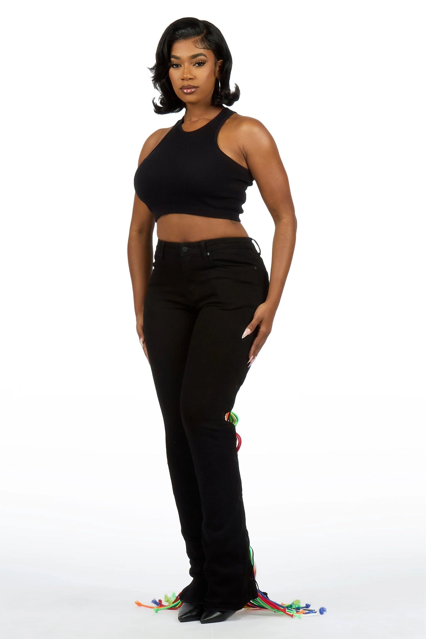 Ottiana Black/Multi Stacked Flare Jean